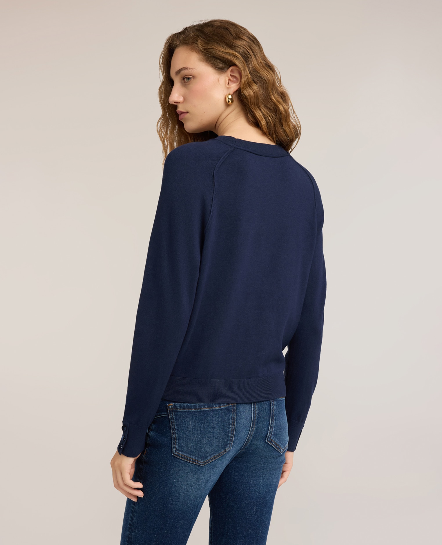 Jersey de mujer liso en viscosa con perfiles en tono ajuste regular longitud media - Motivi - Azul Azul-2