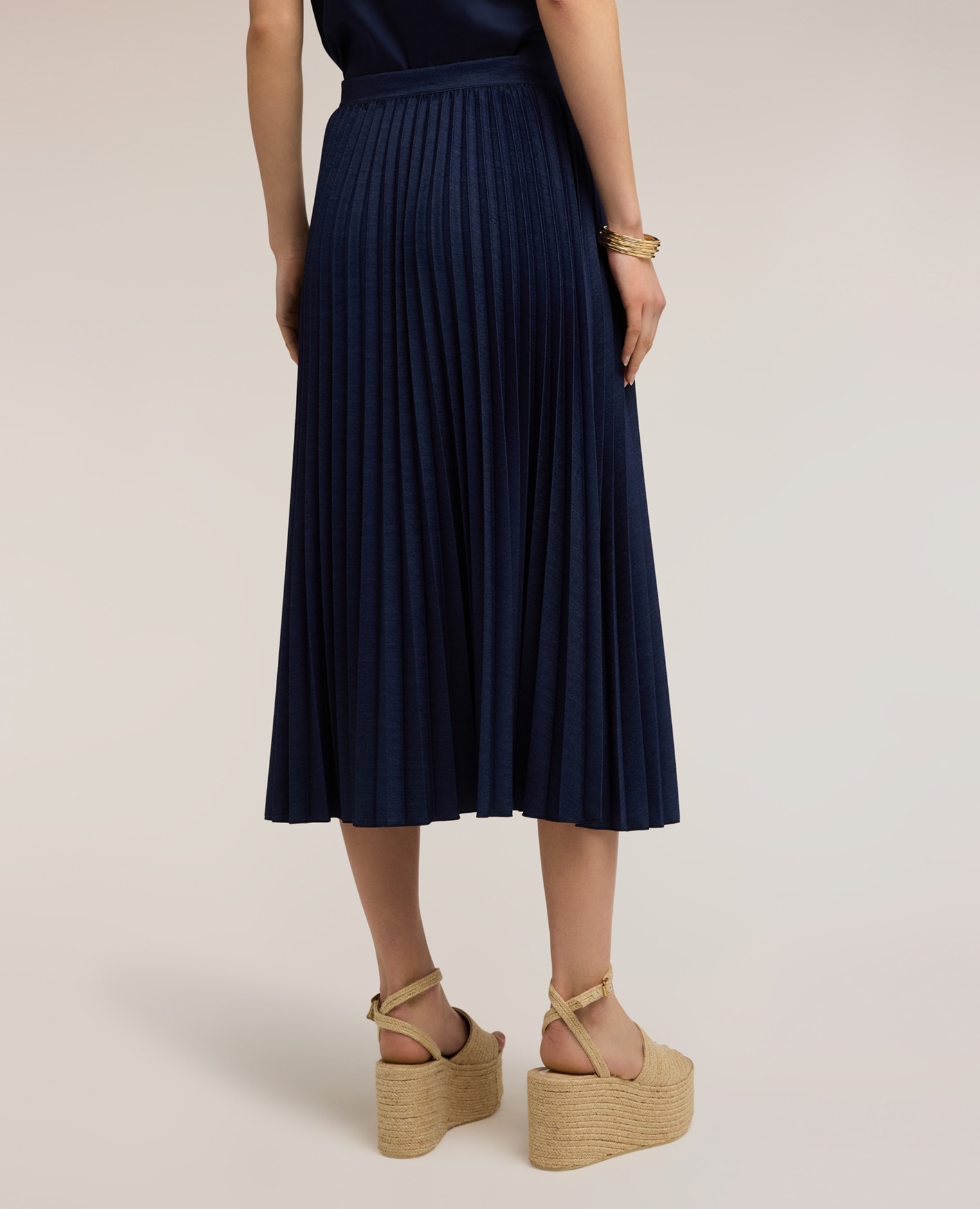 Falda midi plisada bajo acampanado - Motivi - Azul Azul-2
