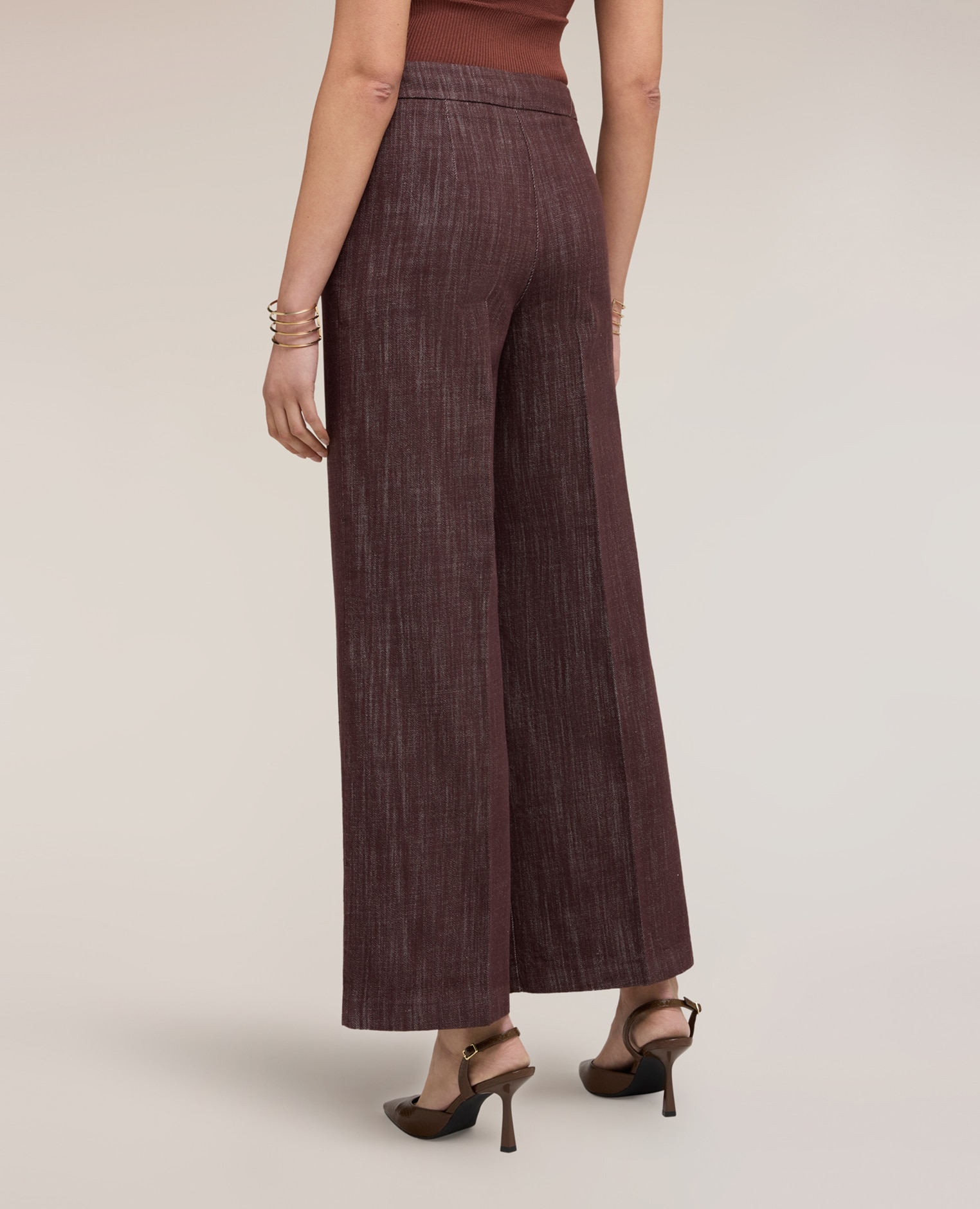 Pantalones de mujer palazzo de algodón ajuste ancho cierre con corchete y cremallera - Motivi - Marrón Marrón-2