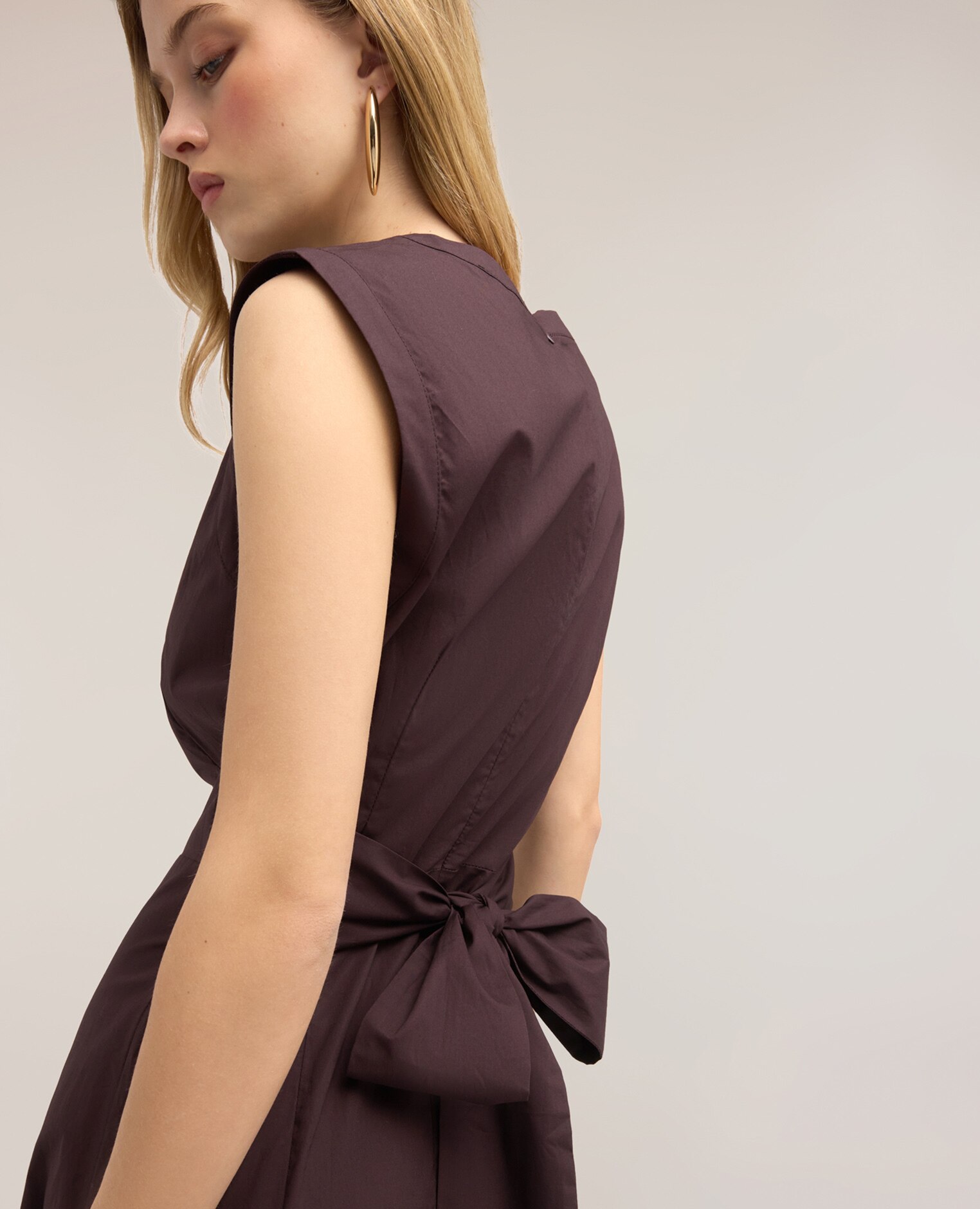 Vestido línea a en popelín cierre con cremallera trasera falda larga acampanada - Motivi - Marrón Marrón-4