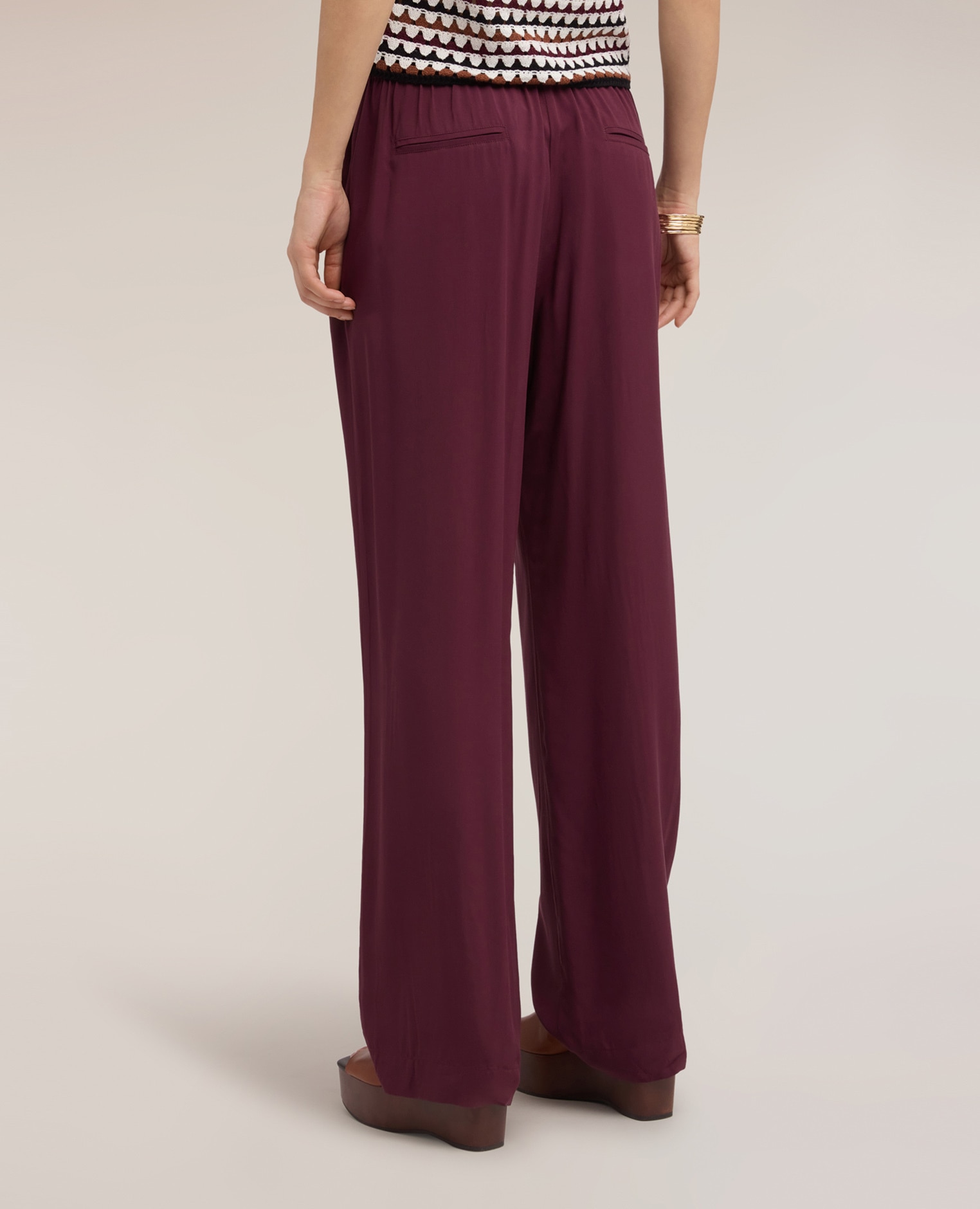 Pantalones de mujer palazzo de viscosa con cintura elástica ajuste regular cinturón con banda elástica en la cintura - Motivi - Morado Morado-2