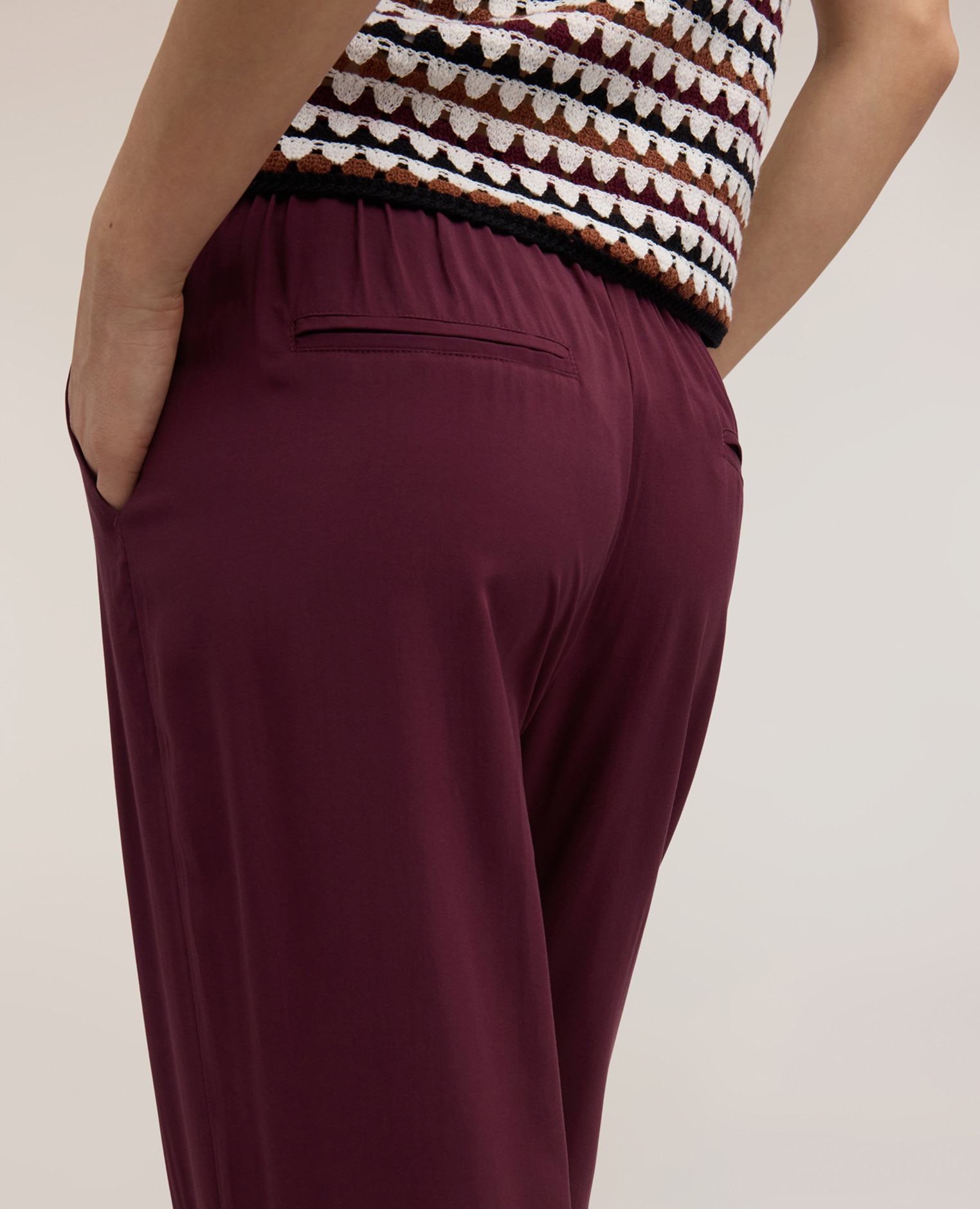Pantalones de mujer palazzo de viscosa con cintura elástica ajuste regular cinturón con banda elástica en la cintura - Motivi - Morado Morado-4