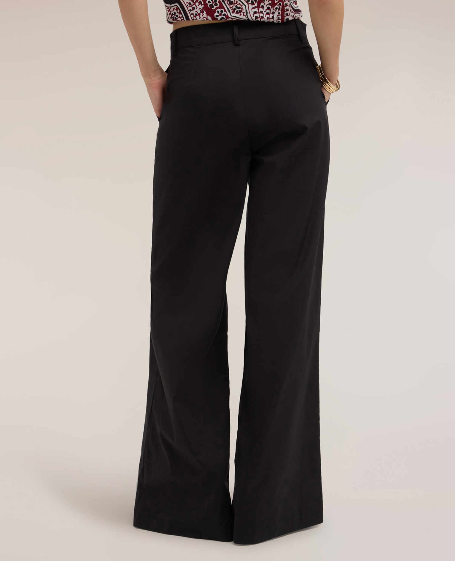 Pantalones de mujer palazzo de popelina de algodón ajuste regular apertura frontal con botón y cremallera - Motivi - Negro Negro-2