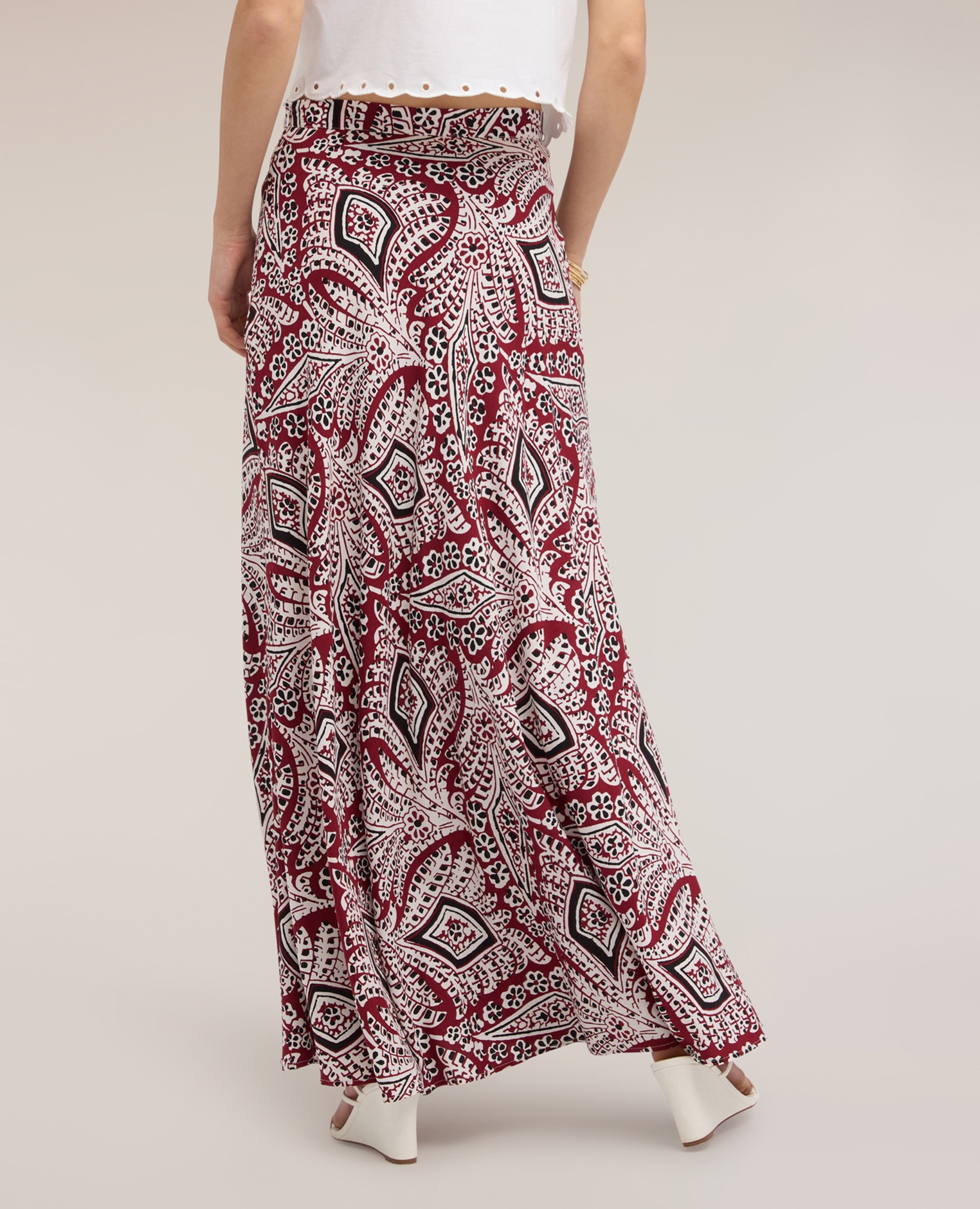 Falda evasé maxi en marocaine con estampado estampado paisley - Motivi - Burdeos Burdeos-2