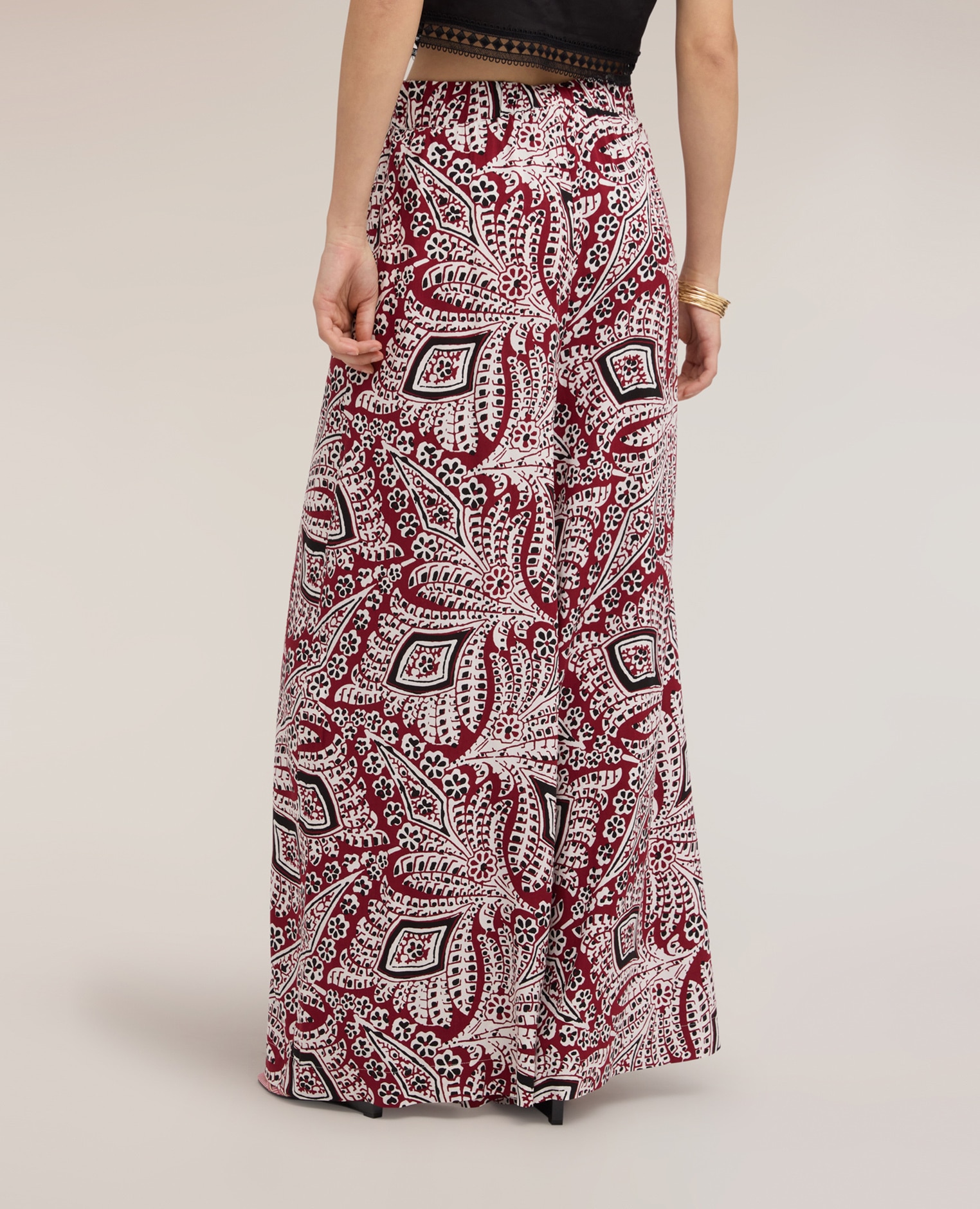 Pantalones de mujer palazzo con estampado estampado paisley - Motivi - Burdeos Burdeos-2