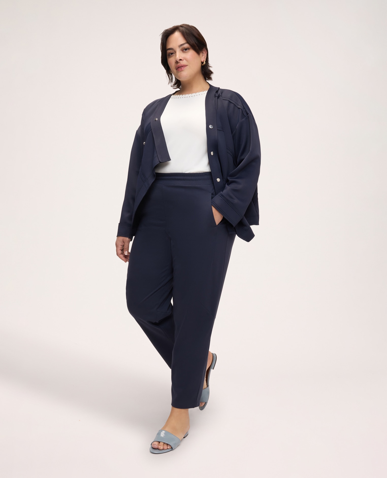 Pantalones de mujer en punto milano con cordón en la cintura ajuste y diseño para el máximo confort - Fiorella Rubino - Azul Azul-1
