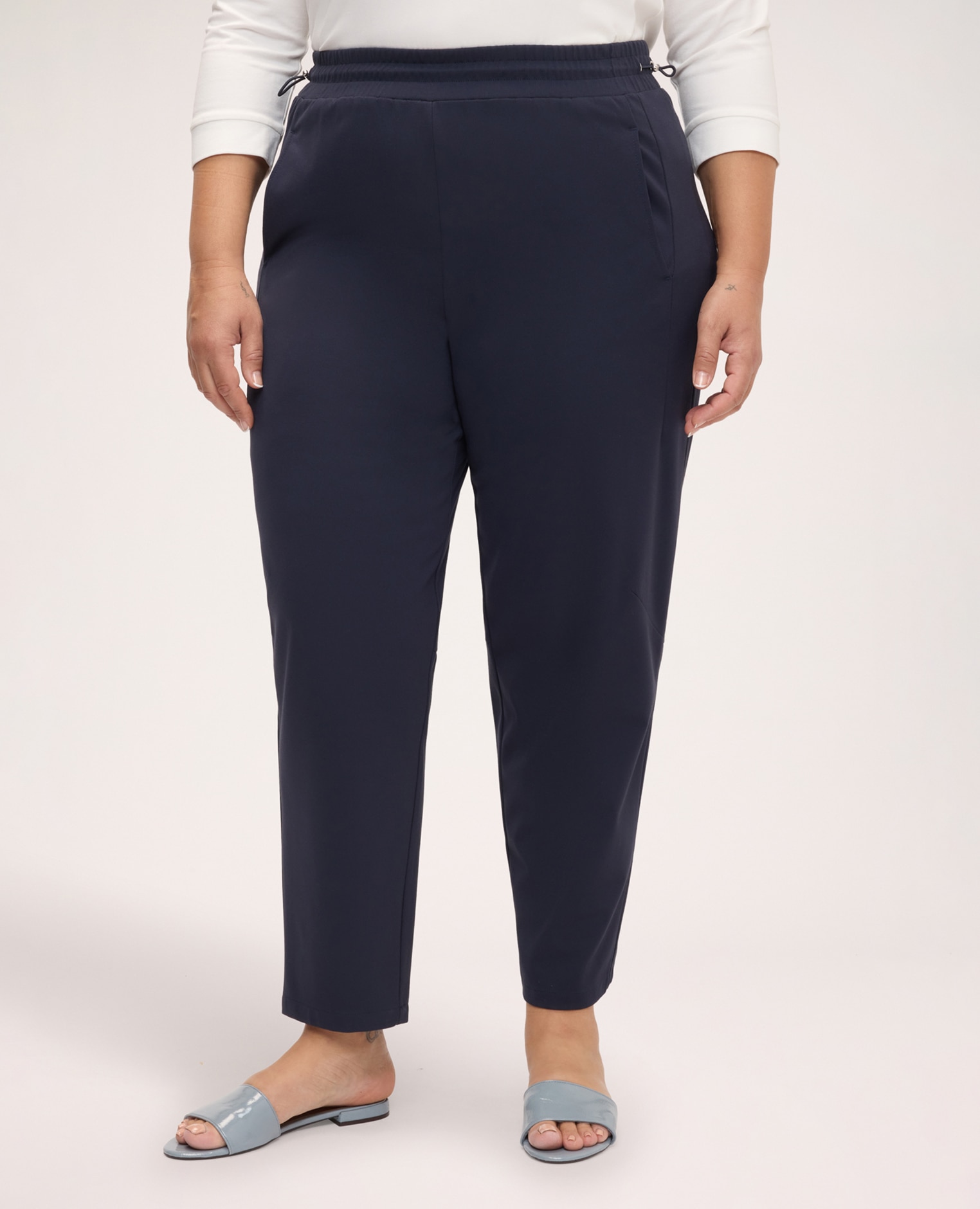 Pantalones de mujer en punto milano con cordón en la cintura ajuste y diseño para el máximo confort - Fiorella Rubino - Azul Azul-3