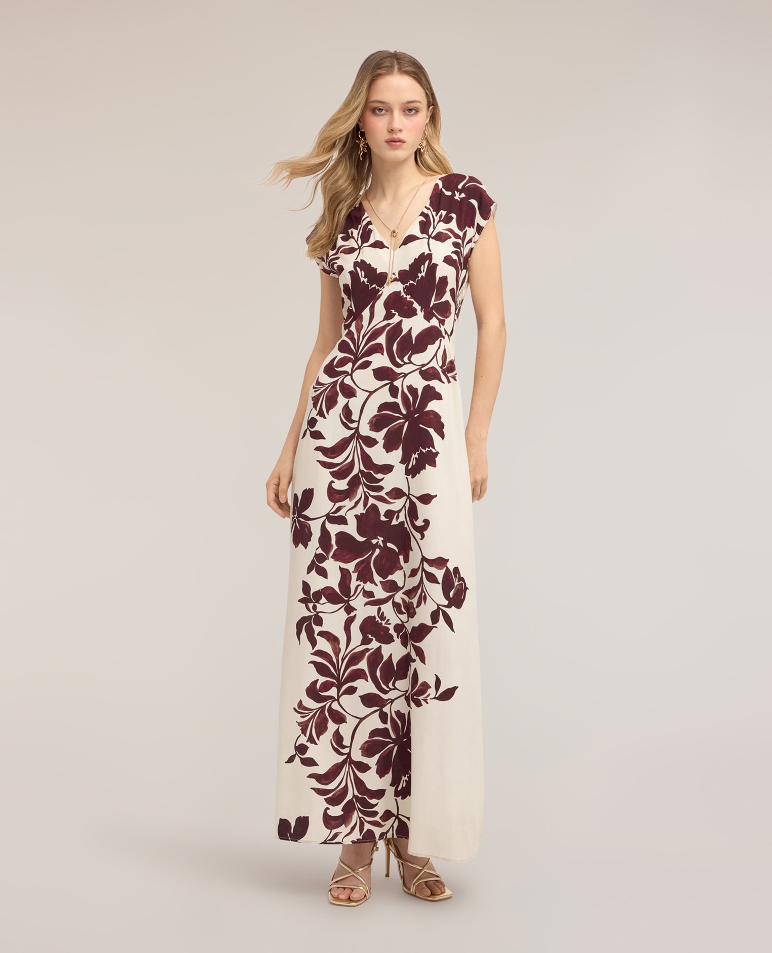 Vestido largo de viscosa con estampado largo largo cierre con cremallera - Motivi - Burdeos Burdeos-1