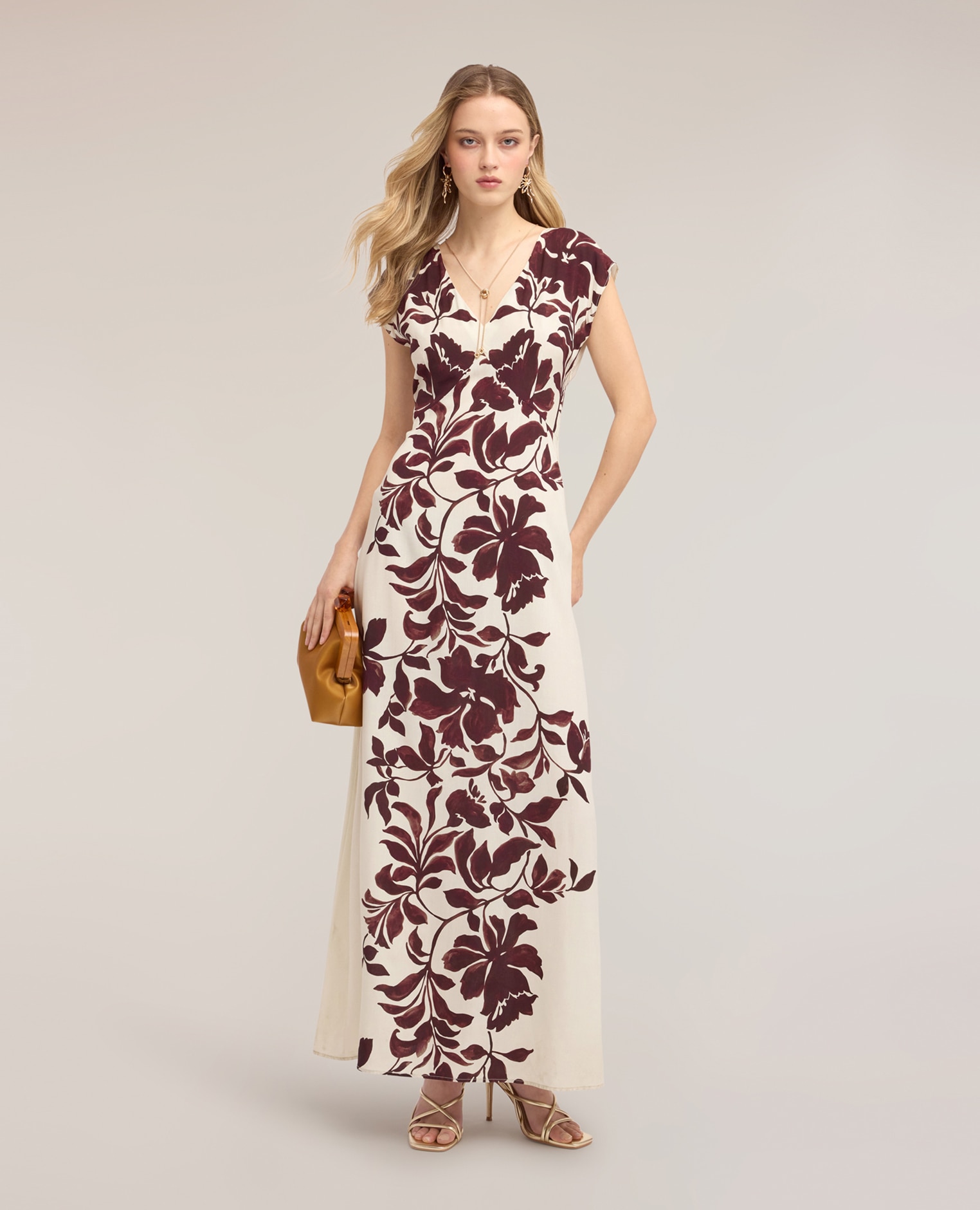 Vestido largo de viscosa con estampado largo largo cierre con cremallera - Motivi - Burdeos Burdeos-3