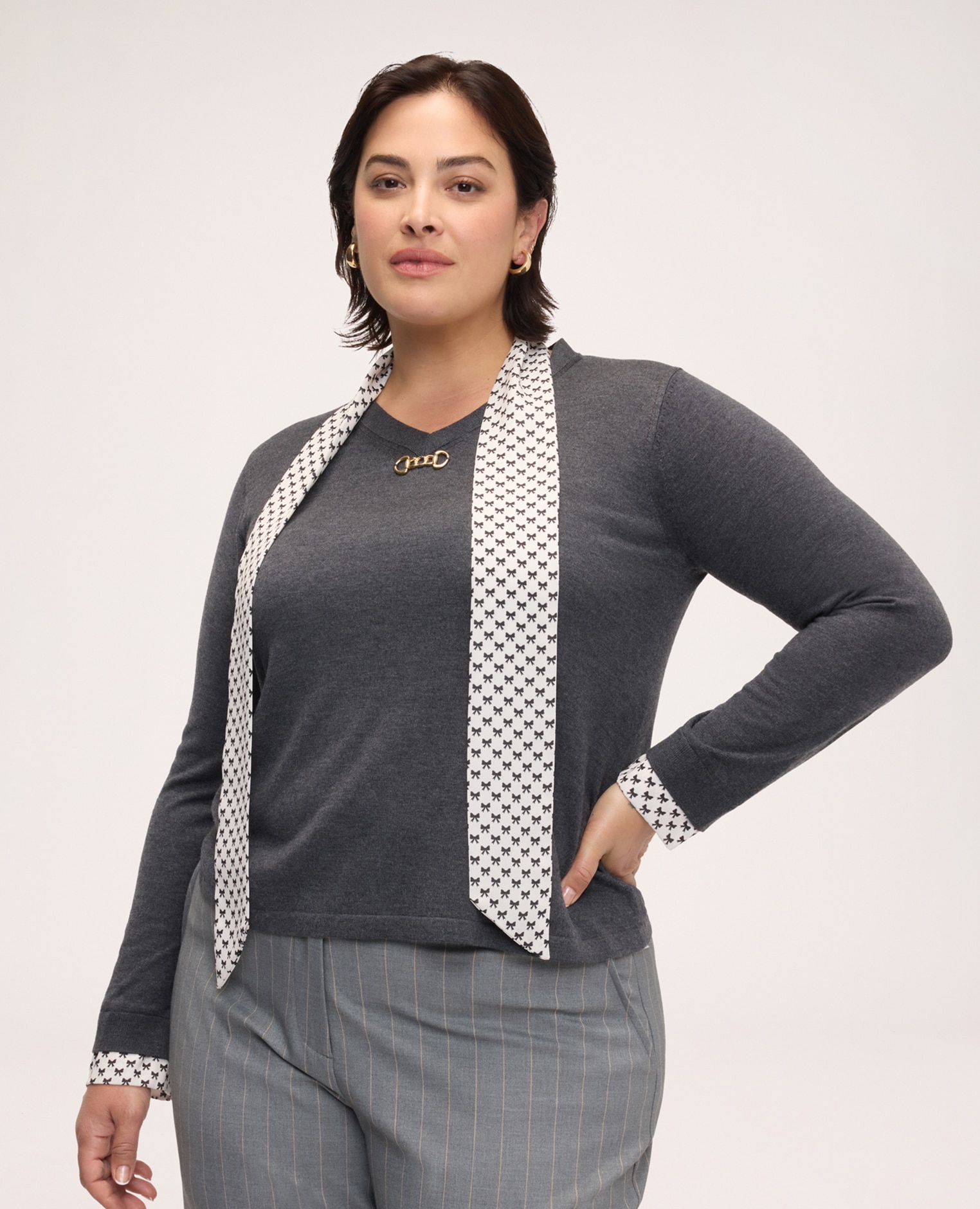Jersey de mujer de viscosa con bufanda integrada estampada bufanda y puños en 100% poliéster con estampado de copos - Fiorella Rubino - Gris Gris-1