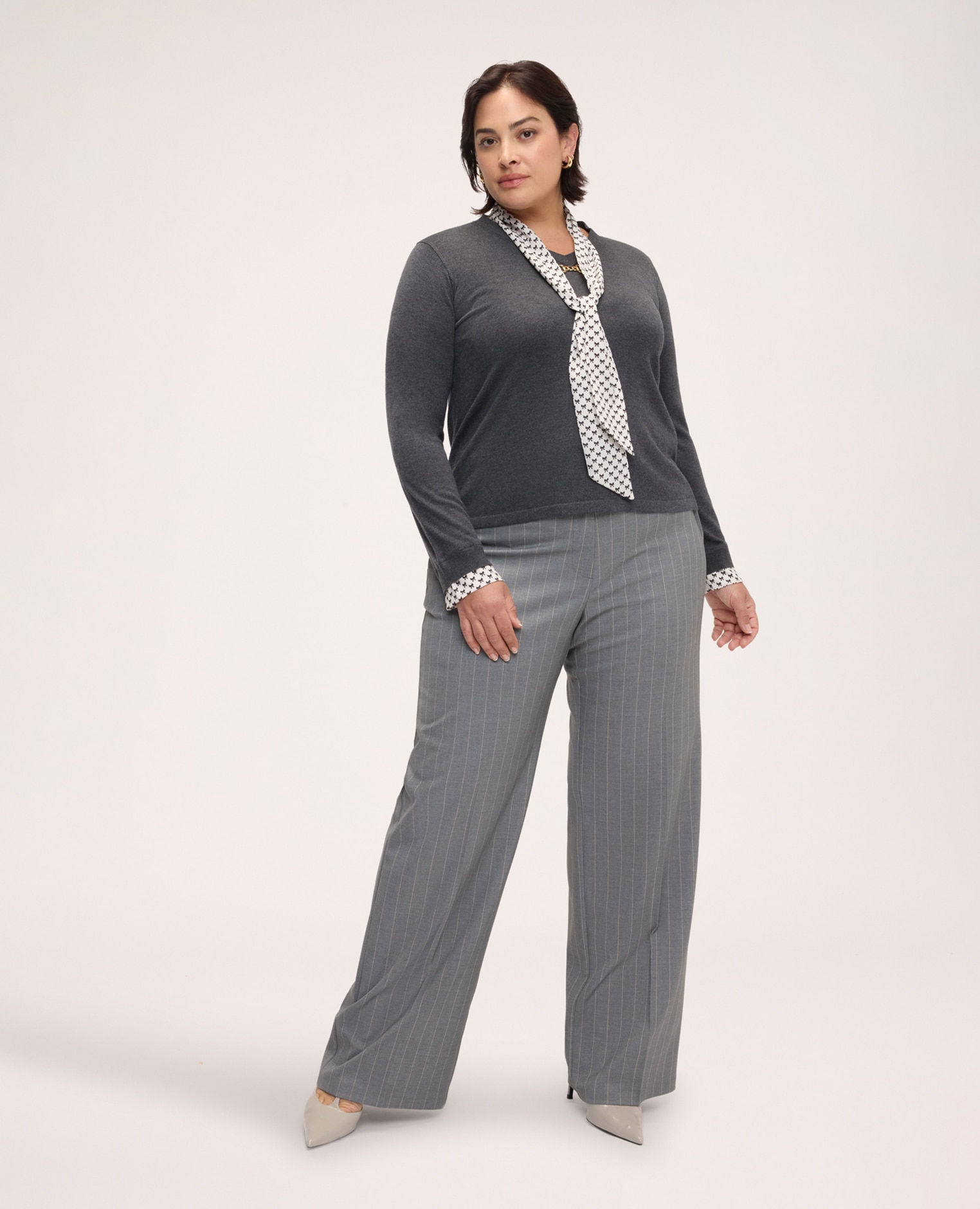 Jersey de mujer de viscosa con bufanda integrada estampada bufanda y puños en 100% poliéster con estampado de copos - Fiorella Rubino - Gris Gris-3