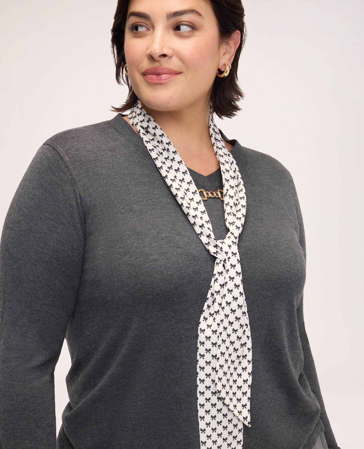Jersey de mujer de viscosa con bufanda integrada estampada bufanda y puños en 100% poliéster con estampado de copos - Fiorella Rubino - Gris Gris-4