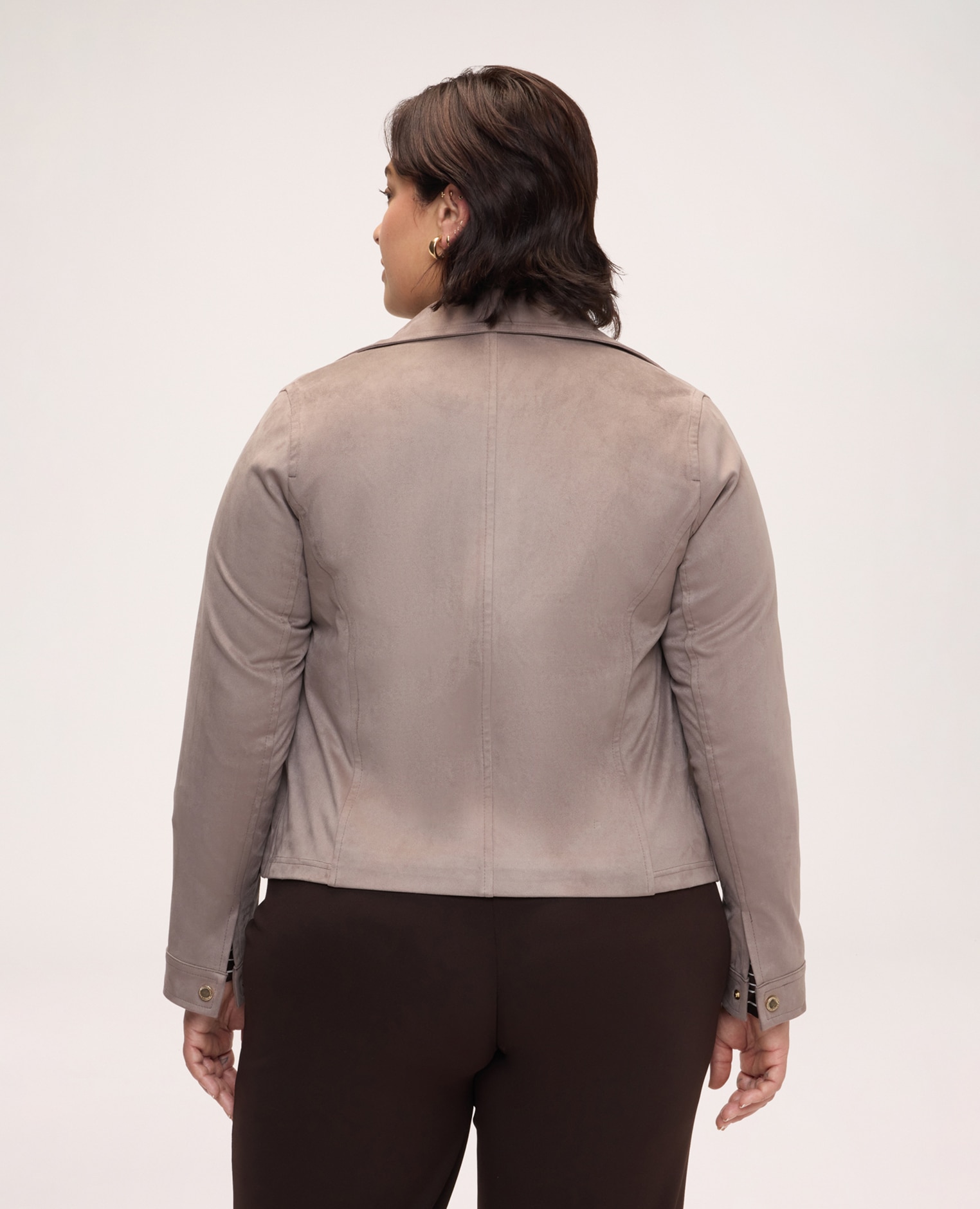 Chaqueta de mujer biker en tejido soft touch cierre frontal asimétrico con cremallera - Fiorella Rubino - Gris Gris-2