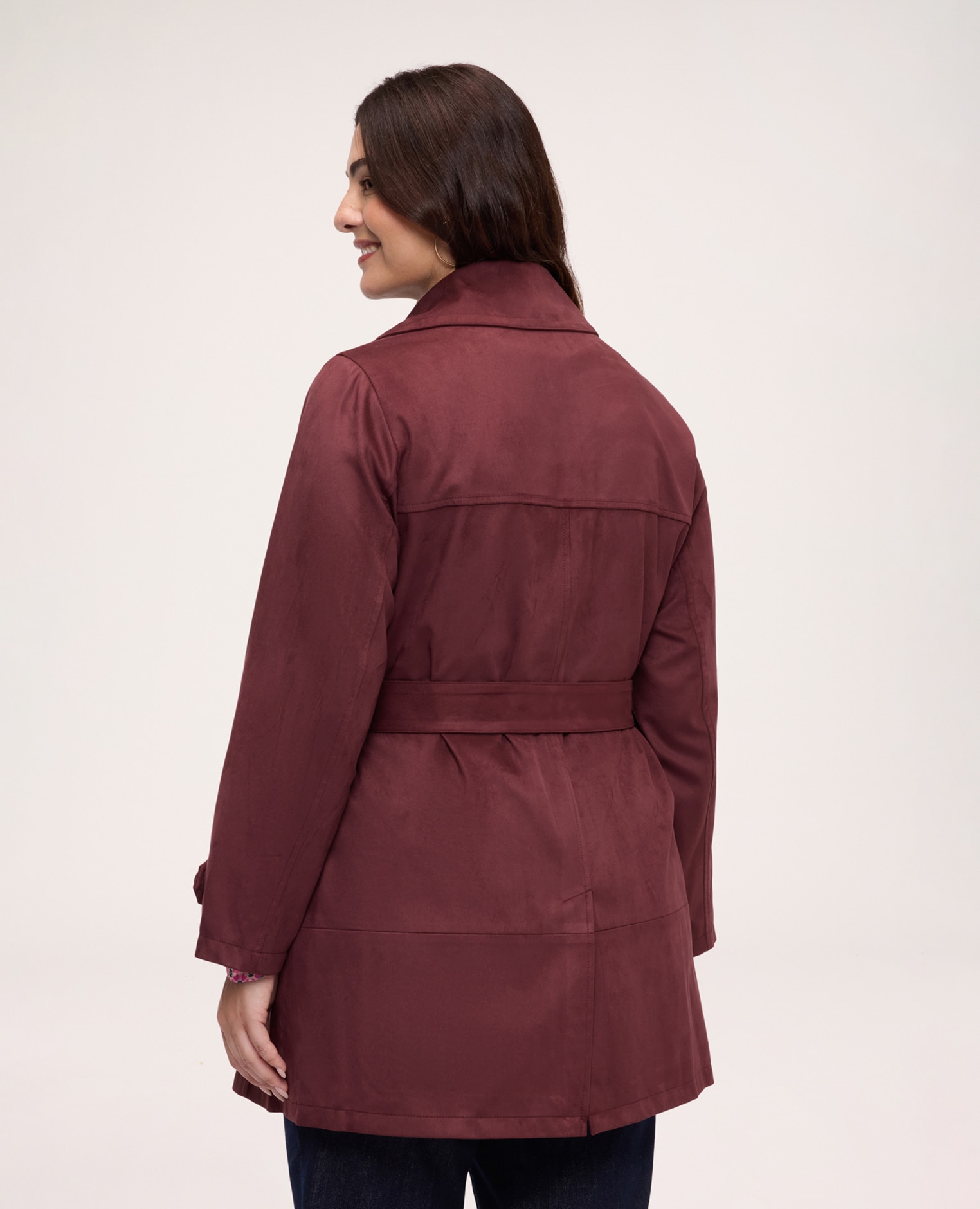Trench de mujer doble botonadura tacto suave bolsillos con solapa y puños ajustables con botón prenda forrada internamente - Fiorella Rubino - Burdeos Burdeos-2