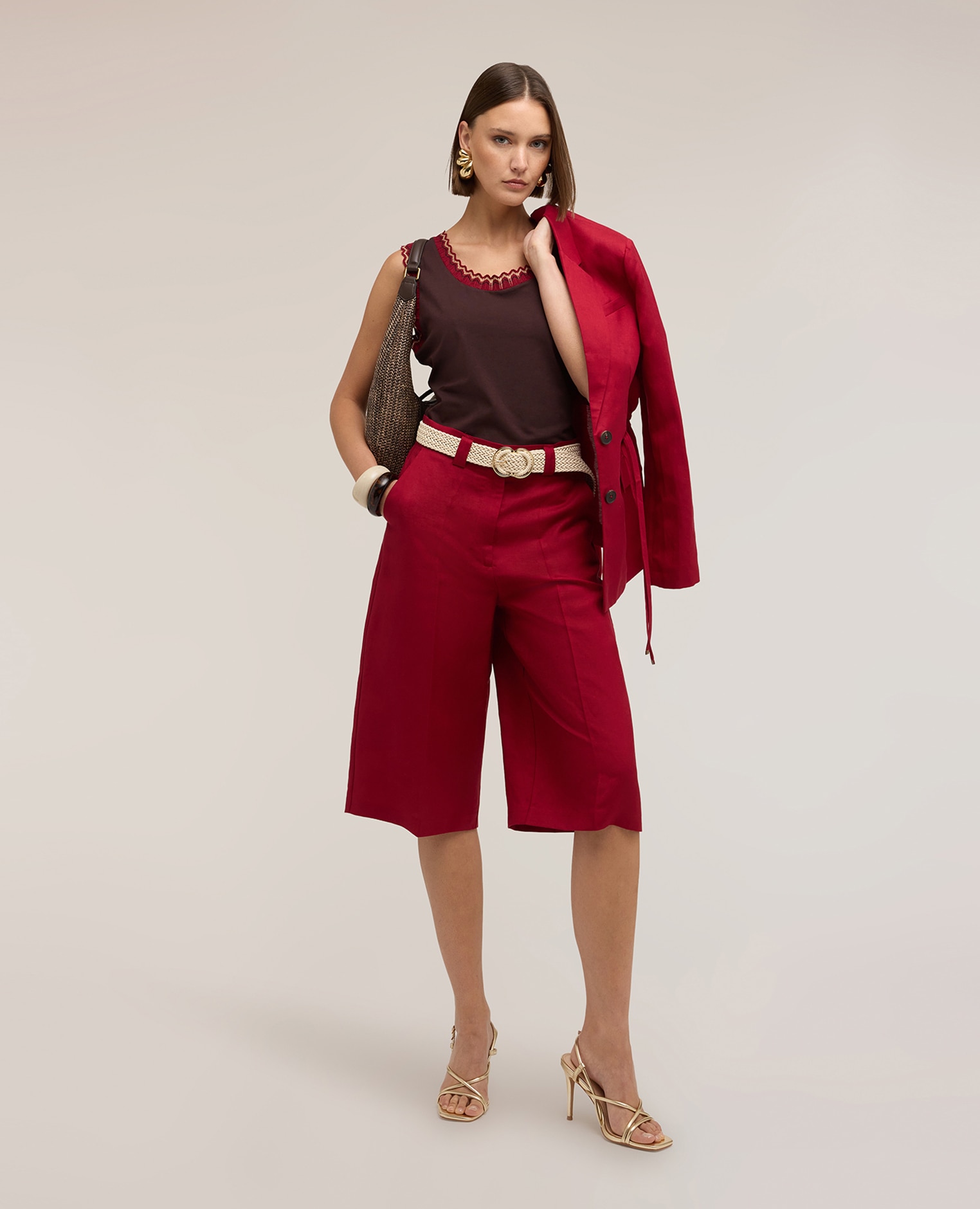 Top de mujer de punto con borde de jersey bordes trabajados - Motivi - Marrón Marrón-3