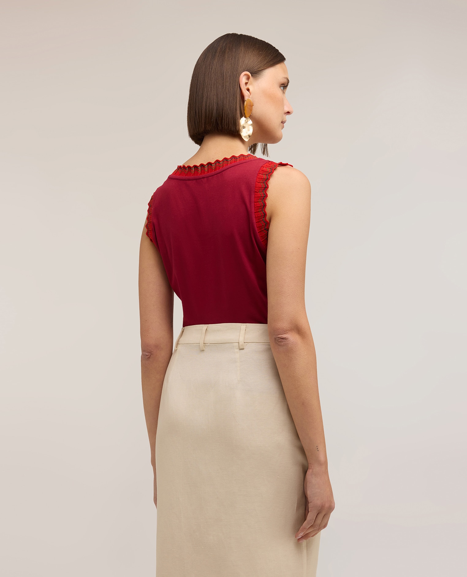Top de mujer de punto con borde de jersey bordes trabajados - Motivi - Burdeos Burdeos-2