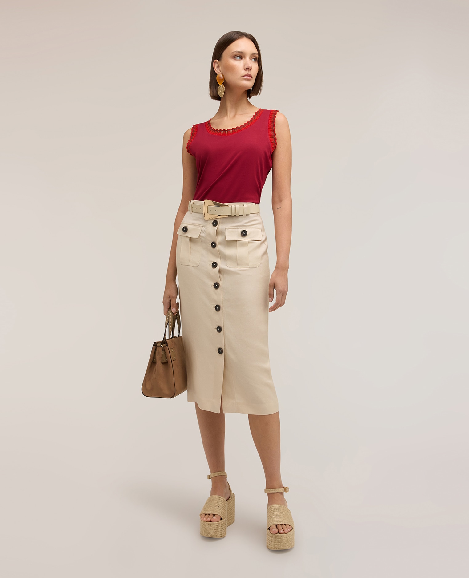 Top de mujer de punto con borde de jersey bordes trabajados - Motivi - Burdeos Burdeos-3