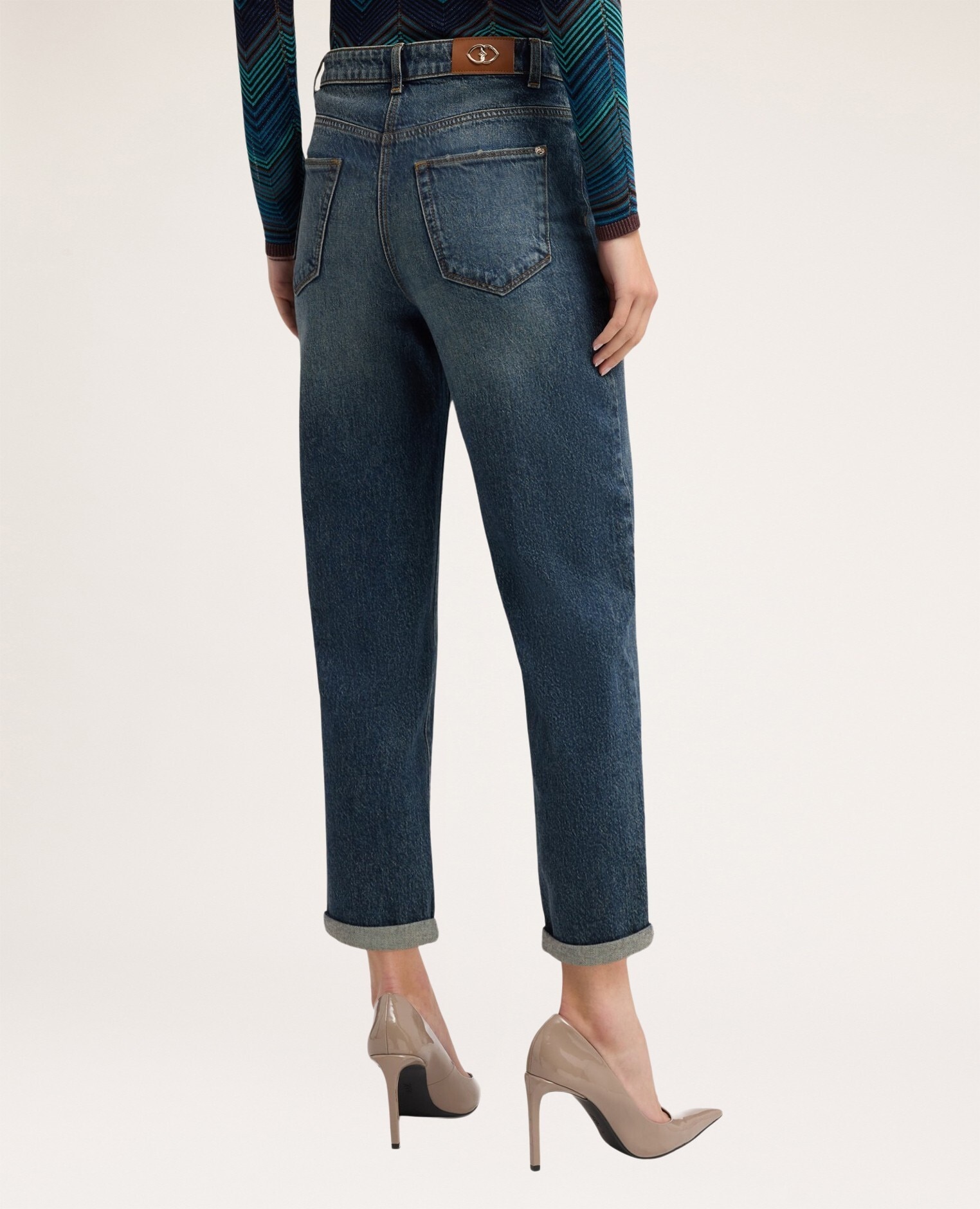 Jeans de mujer boyfriend con dobladillo modelo de cinco bolsillos con cierre de botón y cremallera - Motivi - Azul Azul-2
