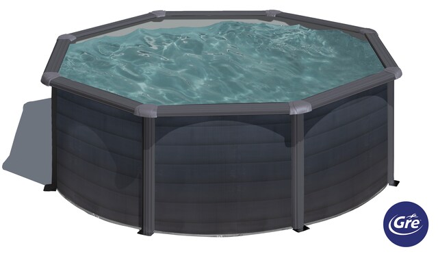 Imagen 0 de Piscina elevada de acero imitación grafito de 350 x 120 cm con filtro de arena Gre