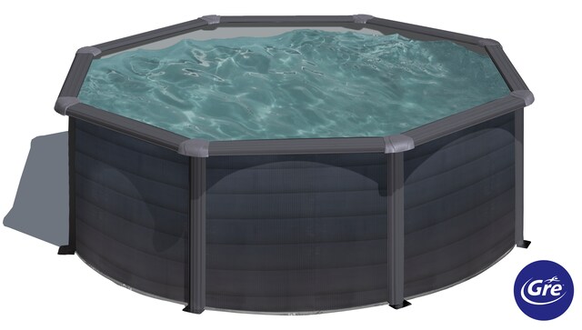 Imagen 0 de Piscina elevada de acero imitación grafito de 300 x 120 cm con filtro de arena Gre