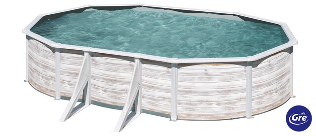 Imagen 0 de Piscina elevada de acero imitación grafito de 610 x 375 x 120 cm con filtro de arena Gre