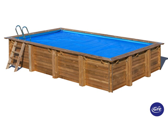 Imagen 0 de Piscina de madera rectangular de 420 x 270 x 117 cm con filtro de arena Gre