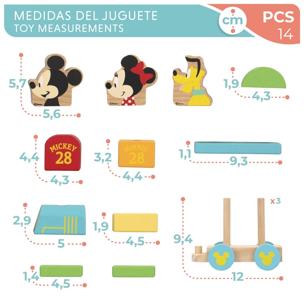 Disney Tren de madera Mickey y Minnie WOOMAX Multicolor-5