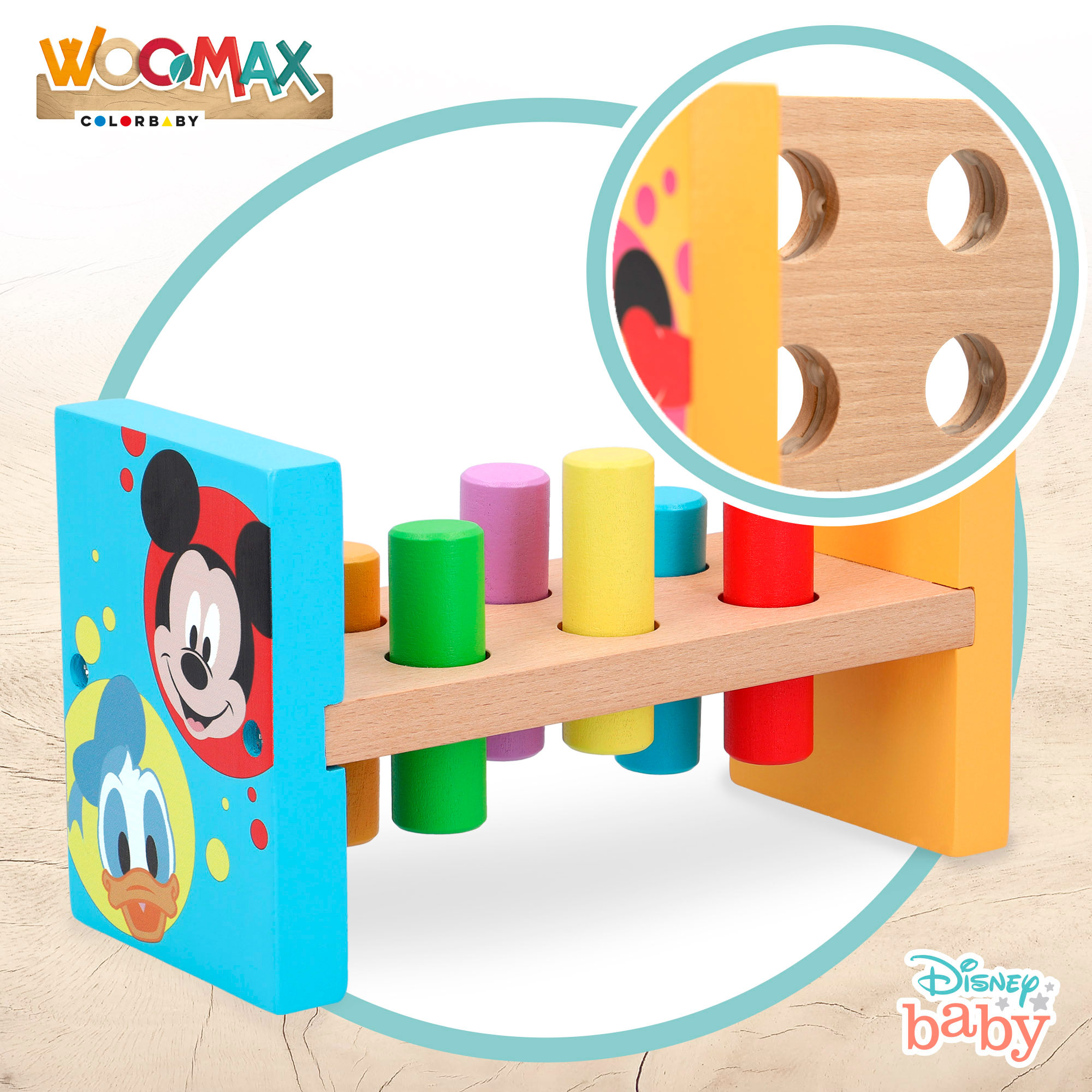 Disney Juego martillo y bloques de madera WOOMAX Multicolor-3