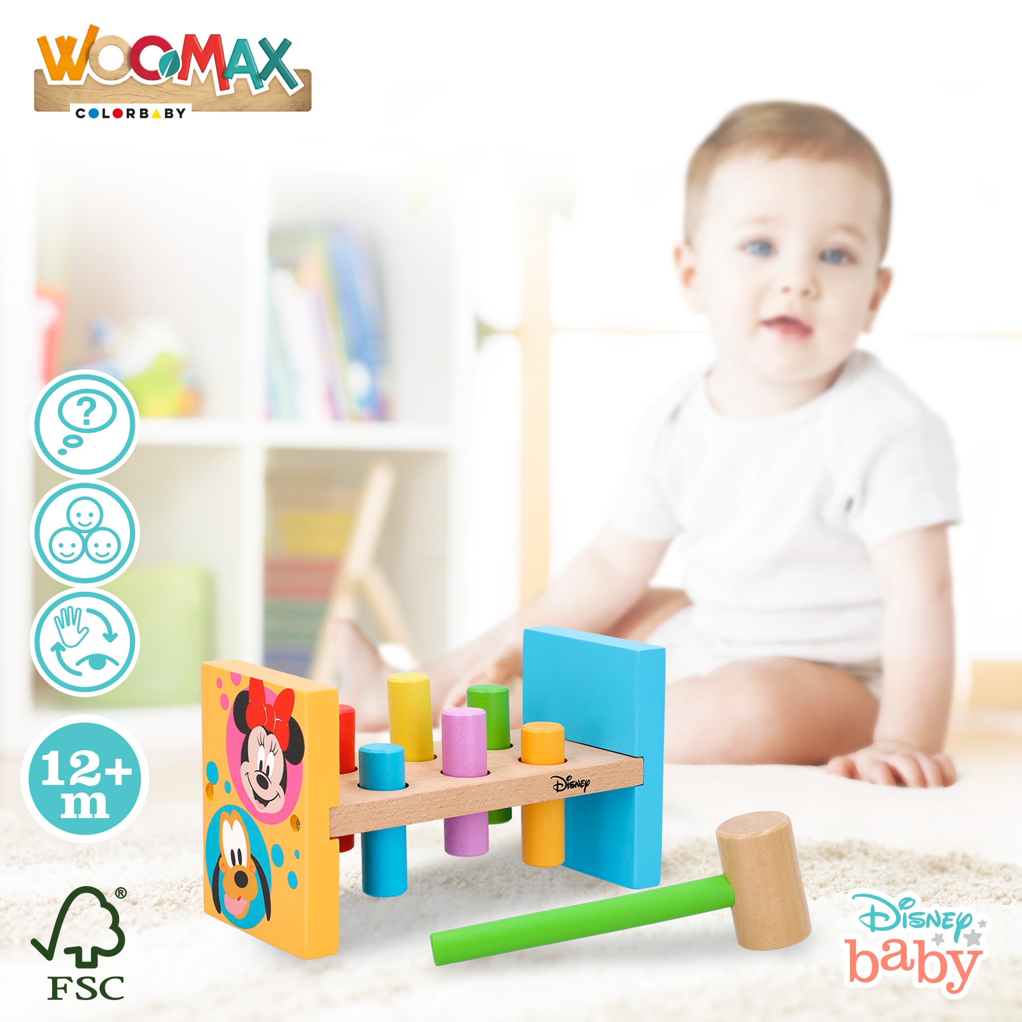 Disney Juego martillo y bloques de madera WOOMAX Multicolor-4