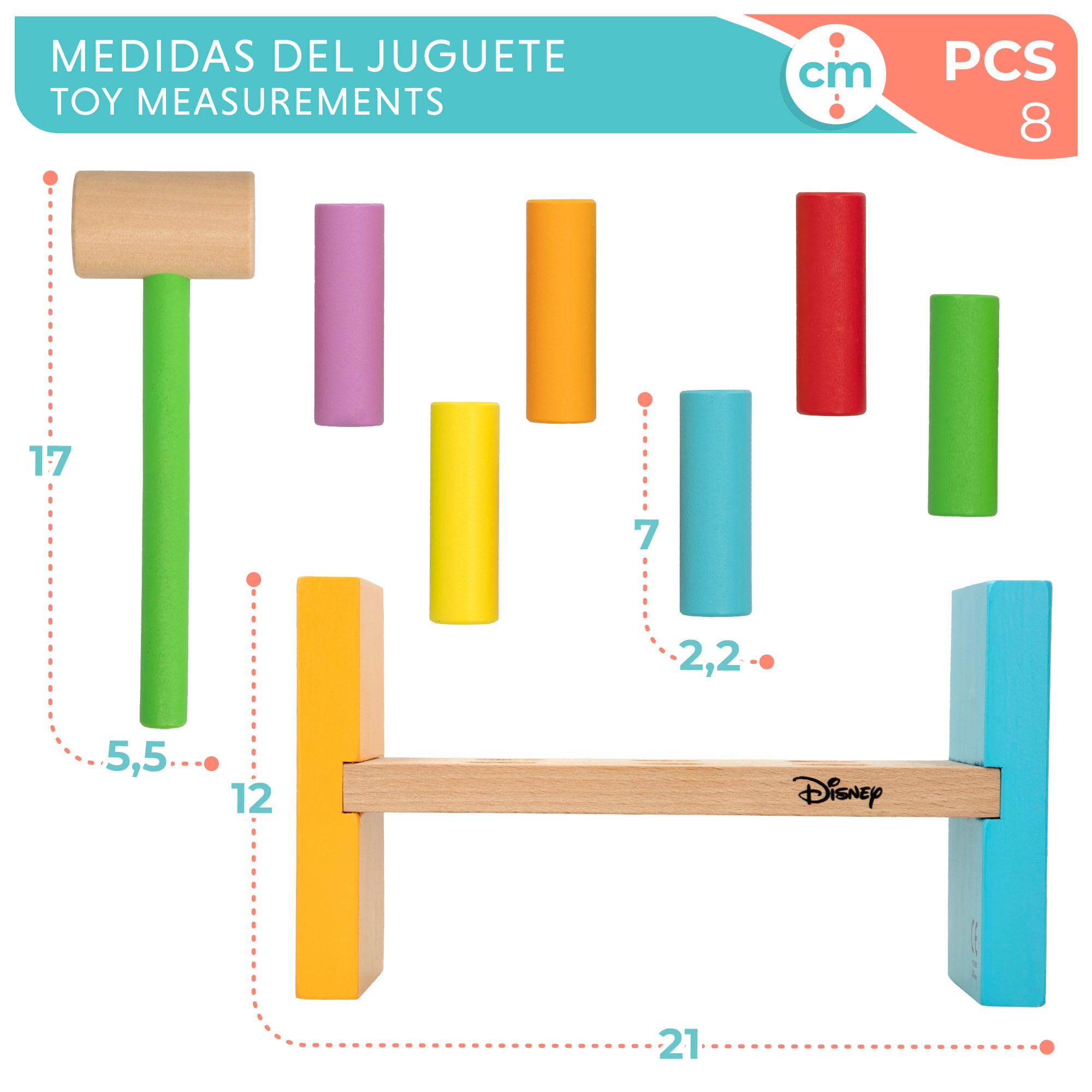 Disney Juego martillo y bloques de madera WOOMAX Multicolor-5
