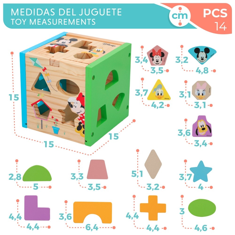 Disney Cubo 13 piezas encajables madera WOOMAX Multicolor-5