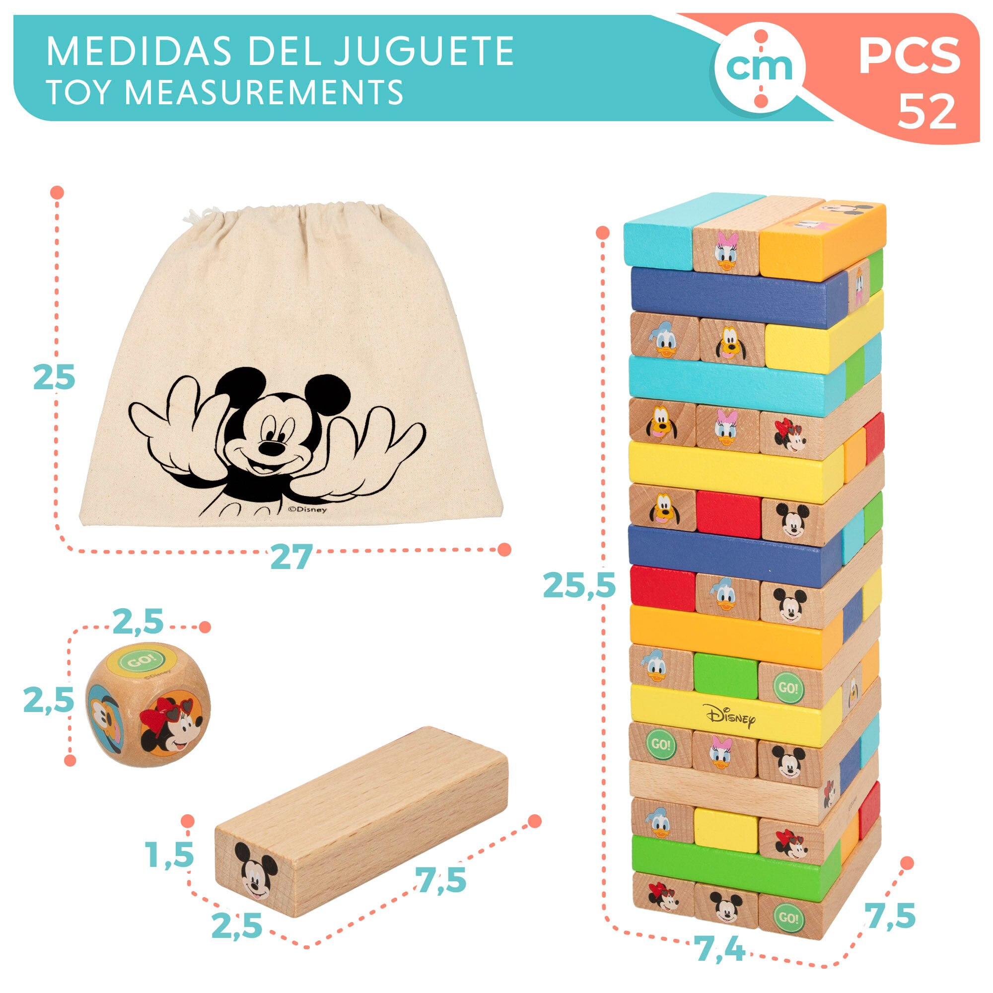 Disney Juego de bloques apilables de madera WOOMAX Multicolor-5