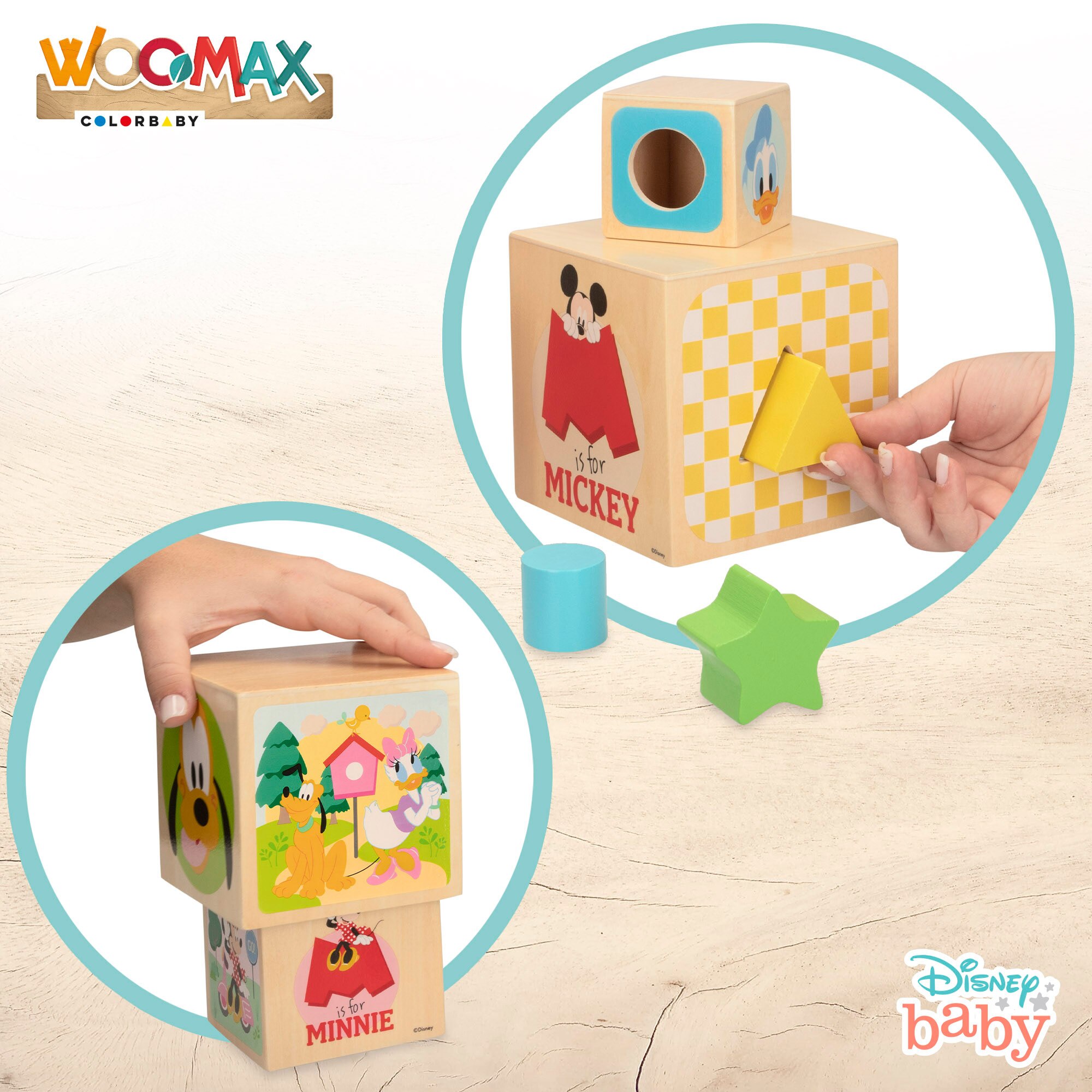 Disney Cubos de madera con formas WOOMAX Multicolor-3