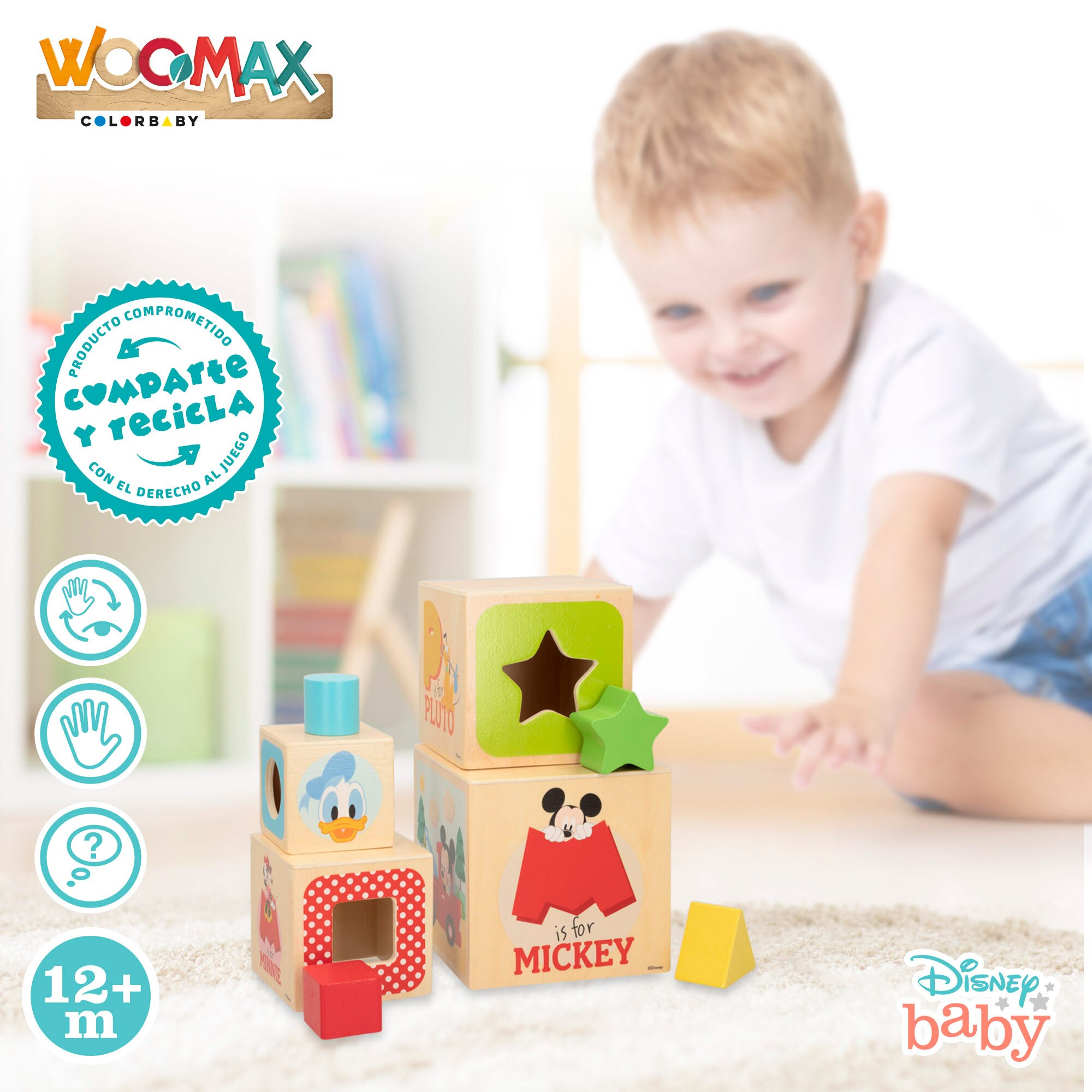 Disney Cubos de madera con formas WOOMAX Multicolor-4