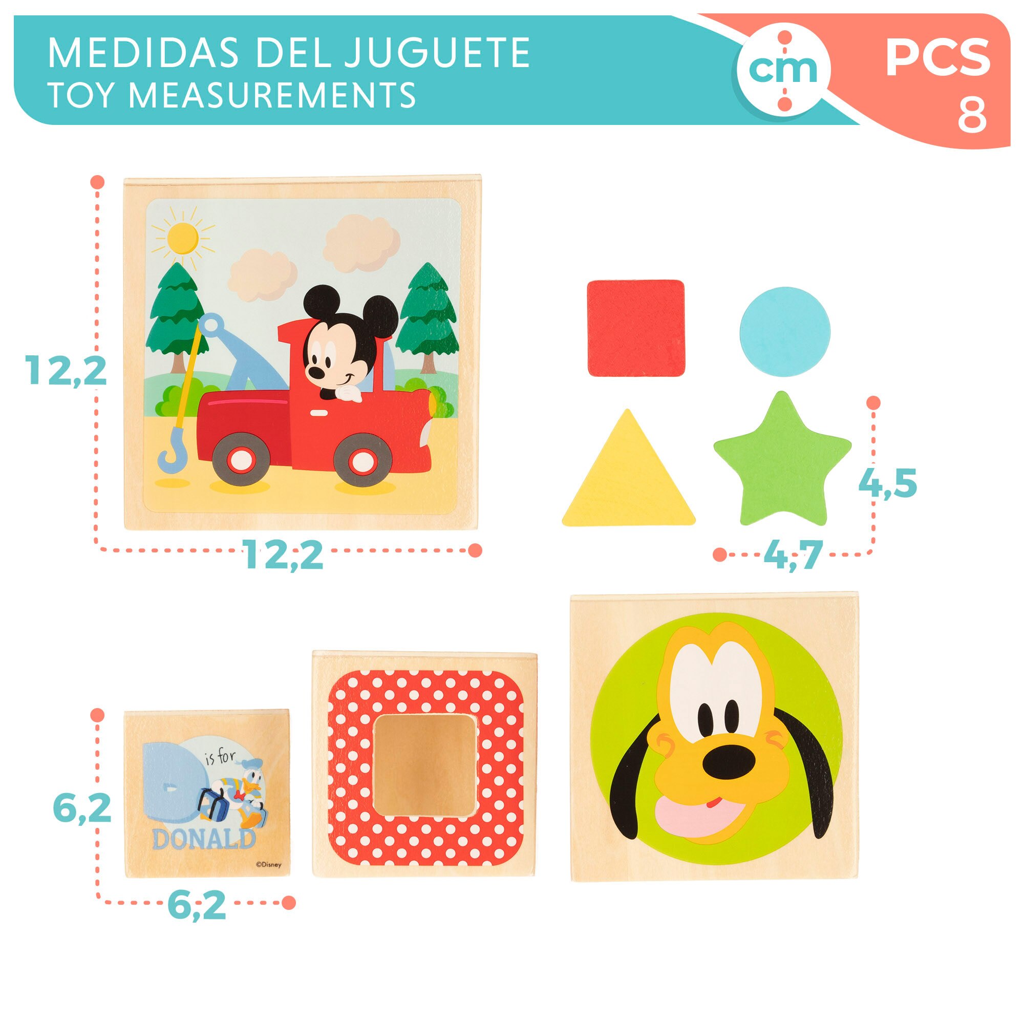 Disney Cubos de madera con formas WOOMAX Multicolor-5