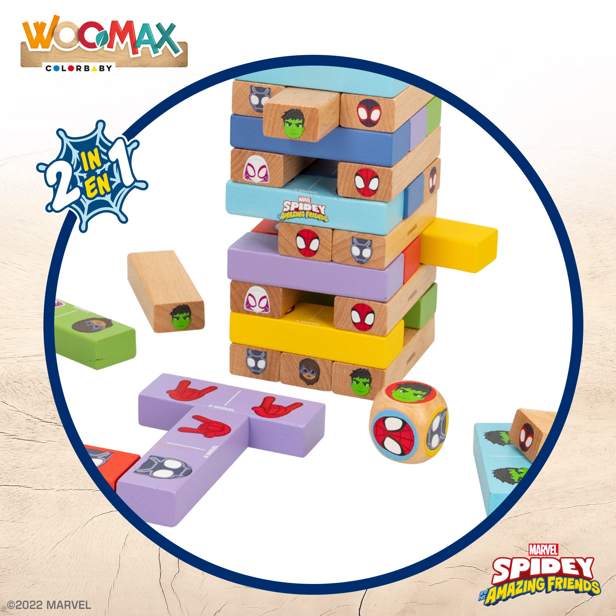 Spidey y su superequipo Juego de bloques de madera 2 en 1 WOOMAX Multicolor-2