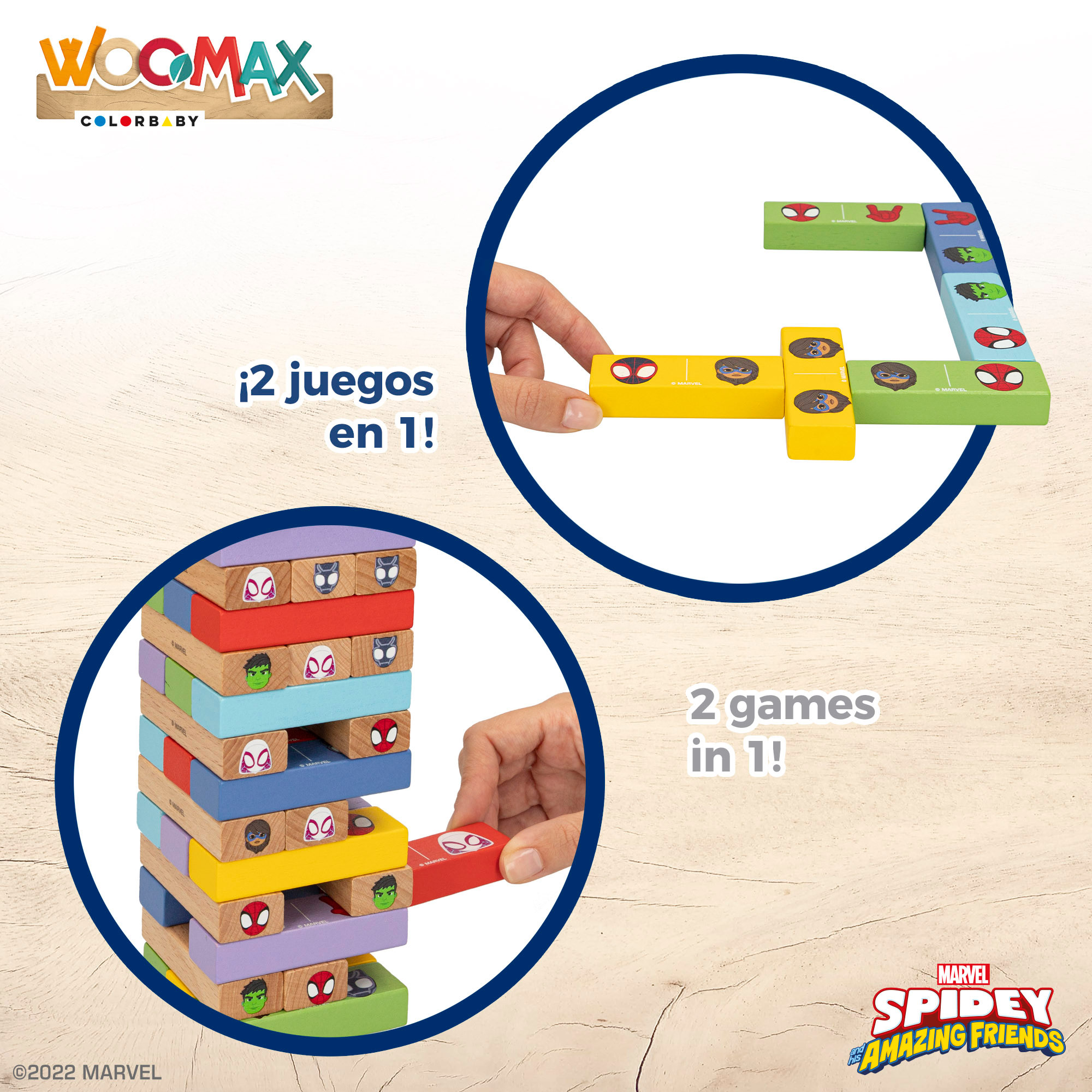 Spidey y su superequipo Juego de bloques de madera 2 en 1 WOOMAX Multicolor-3
