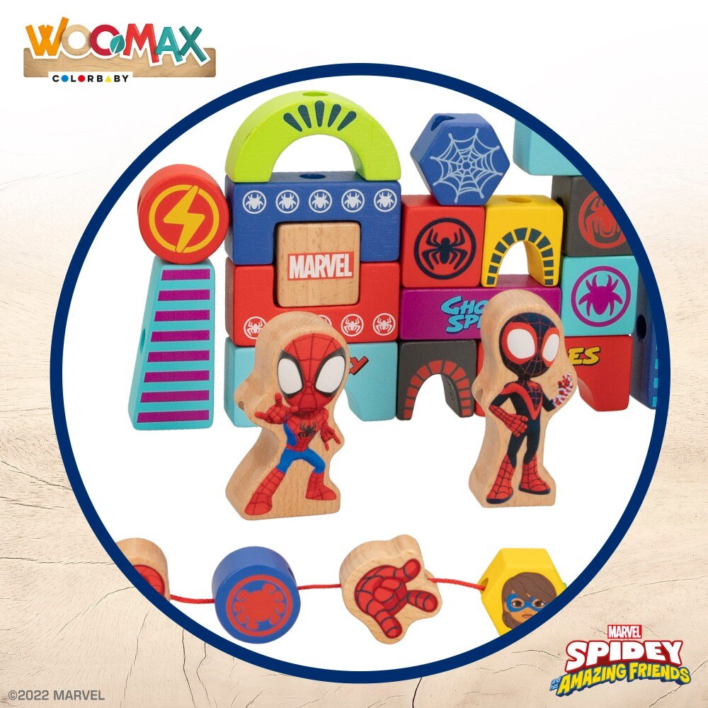 Spidey y su superequipo Juego de bloques de madera y formas para enlazar WOOMAX Multicolor-2