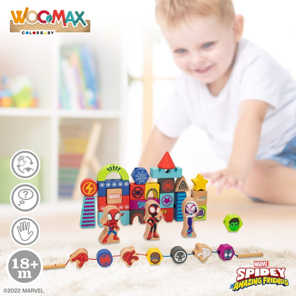 Spidey y su superequipo Juego de bloques de madera y formas para enlazar WOOMAX Multicolor-4