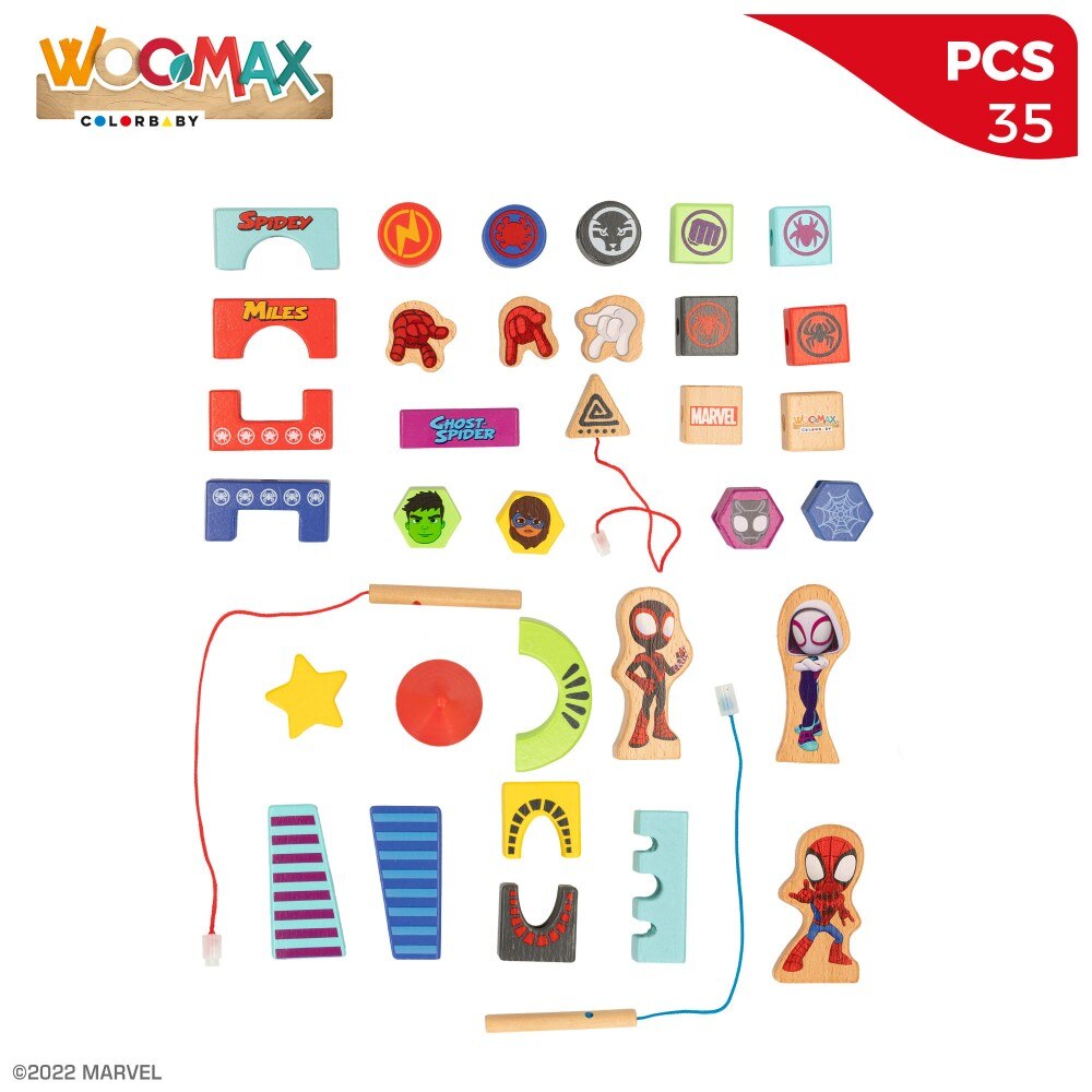 Spidey y su superequipo Juego de bloques de madera y formas para enlazar WOOMAX Multicolor-5