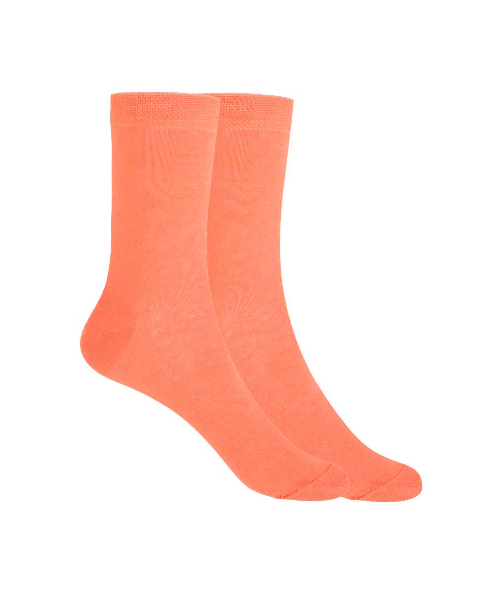 Pack de 2 pares de calcetines de mujer de algodón lisos - Punto Blanco - Naranja Naranja-1