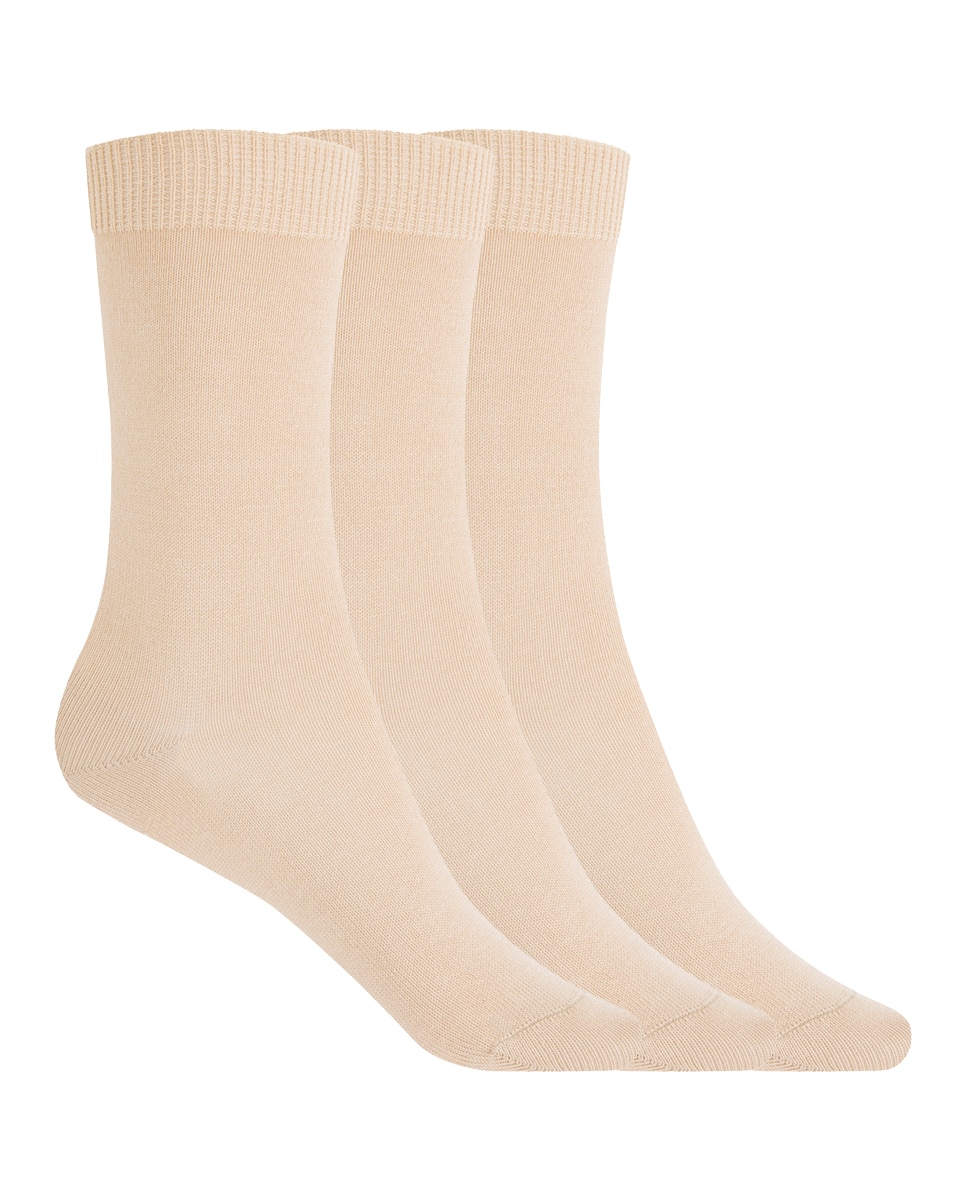 Pack de 3 pares de calcetines de bebé de algodón lisos - Punto Blanco - Beige Beige-1