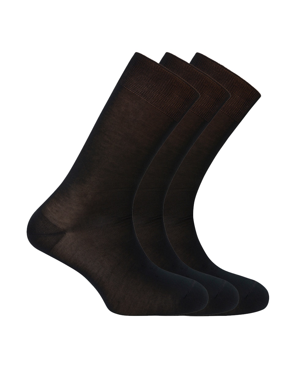 Pack de 3 pares de calcetines cortos de algodón mercerizado de hombre lisos - Negro Negro-1