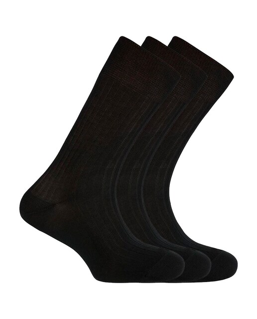 Imagen 0 de Pack de 3 pares de calcetines en algodón mercerizado de hombre cortos en canalé en color negro