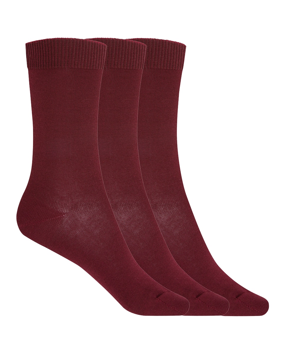 Pack de 3 pares de calcetines de bebé de algodón lisos - Punto Blanco - Granate Granate-1