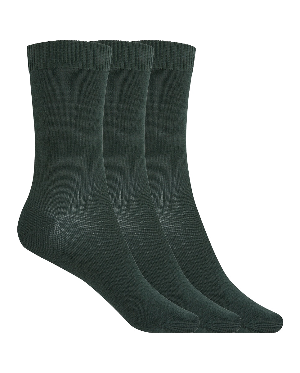 Pack de 3 pares de calcetines de bebé de algodón lisos - Punto Blanco - Verde oscuro Verde oscuro-1