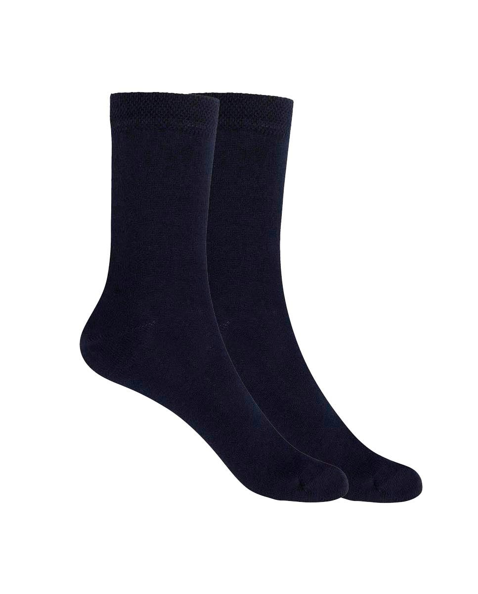Pack de 2 pares de calcetines de mujer de algodón lisos - Punto Blanco - Azul marino Azul marino-1