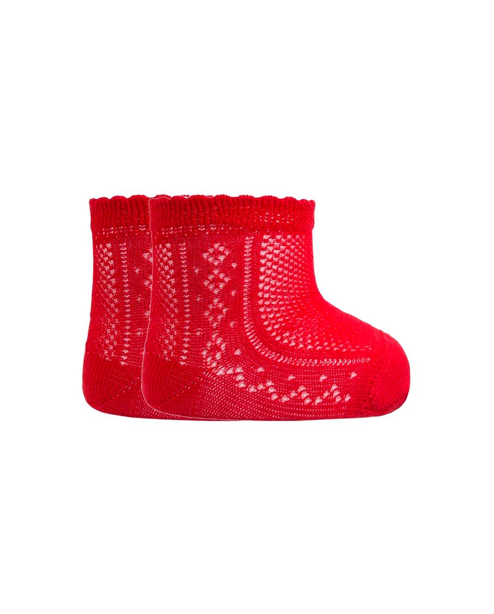 Pack de 2 pares de calcetines de bebé de algodón mercerizado con calado - Punto Blanco - Rojo Rojo-1