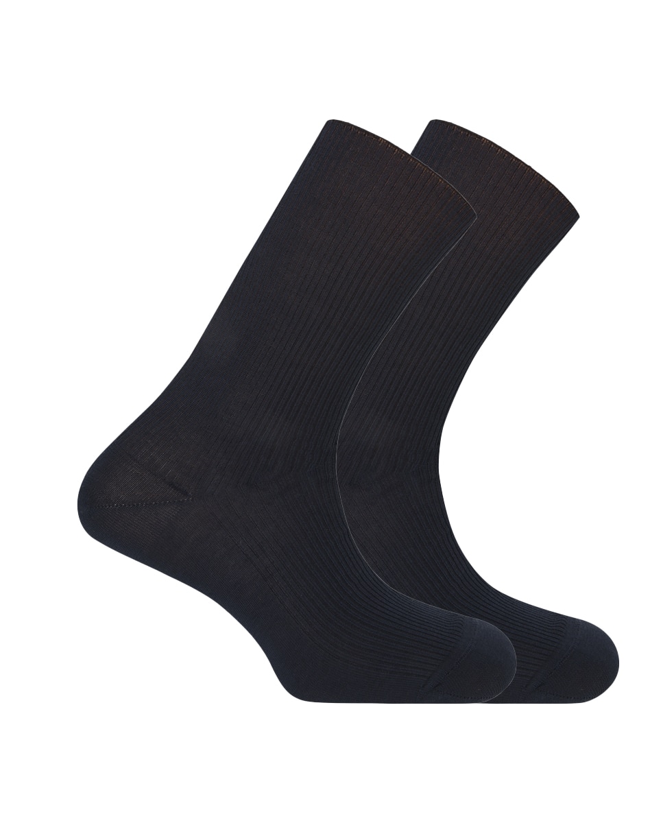 Imagen 1 de Pack de 2 pares de calcetines cortos de algodón mercerizado de hombre en canalé - tratamiento medical - Azul marino Azul marino
