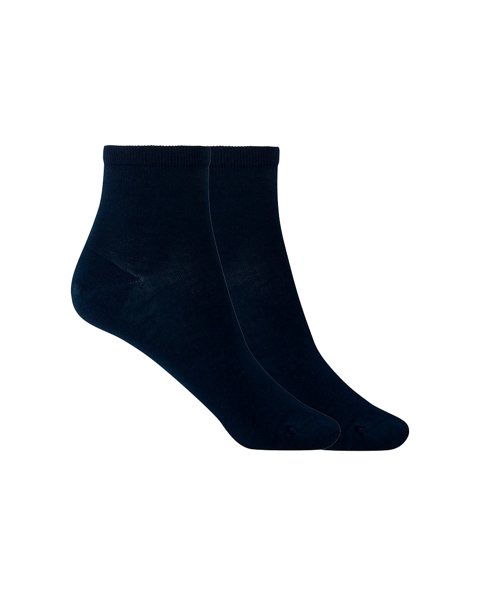 Pack de 2 pares de calcetines de mujer de Hilo de Escocia lisos - Punto Blanco - Azul marino Azul marino-1